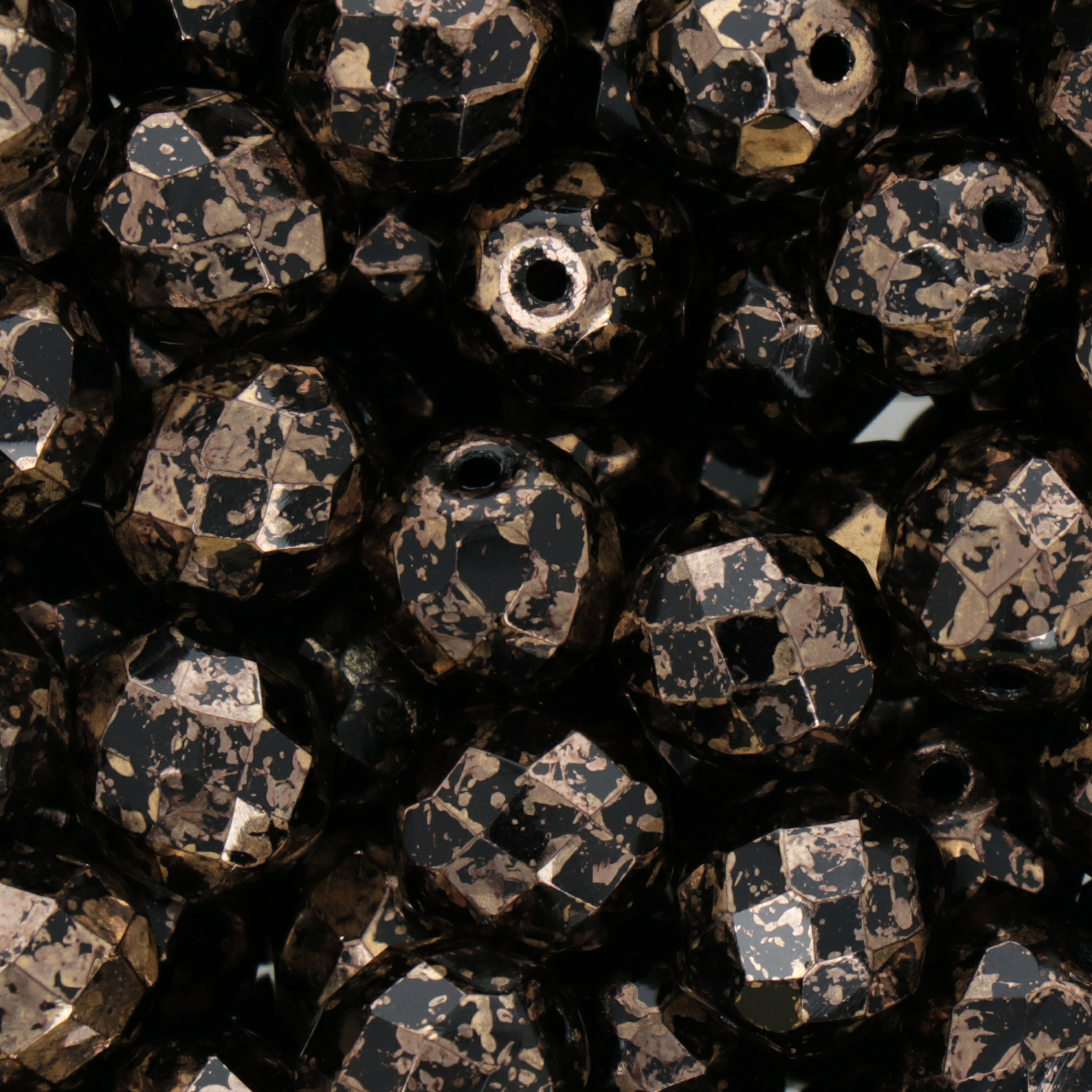 czech fire-polished round beads jet gold splash 10mm | 10pc