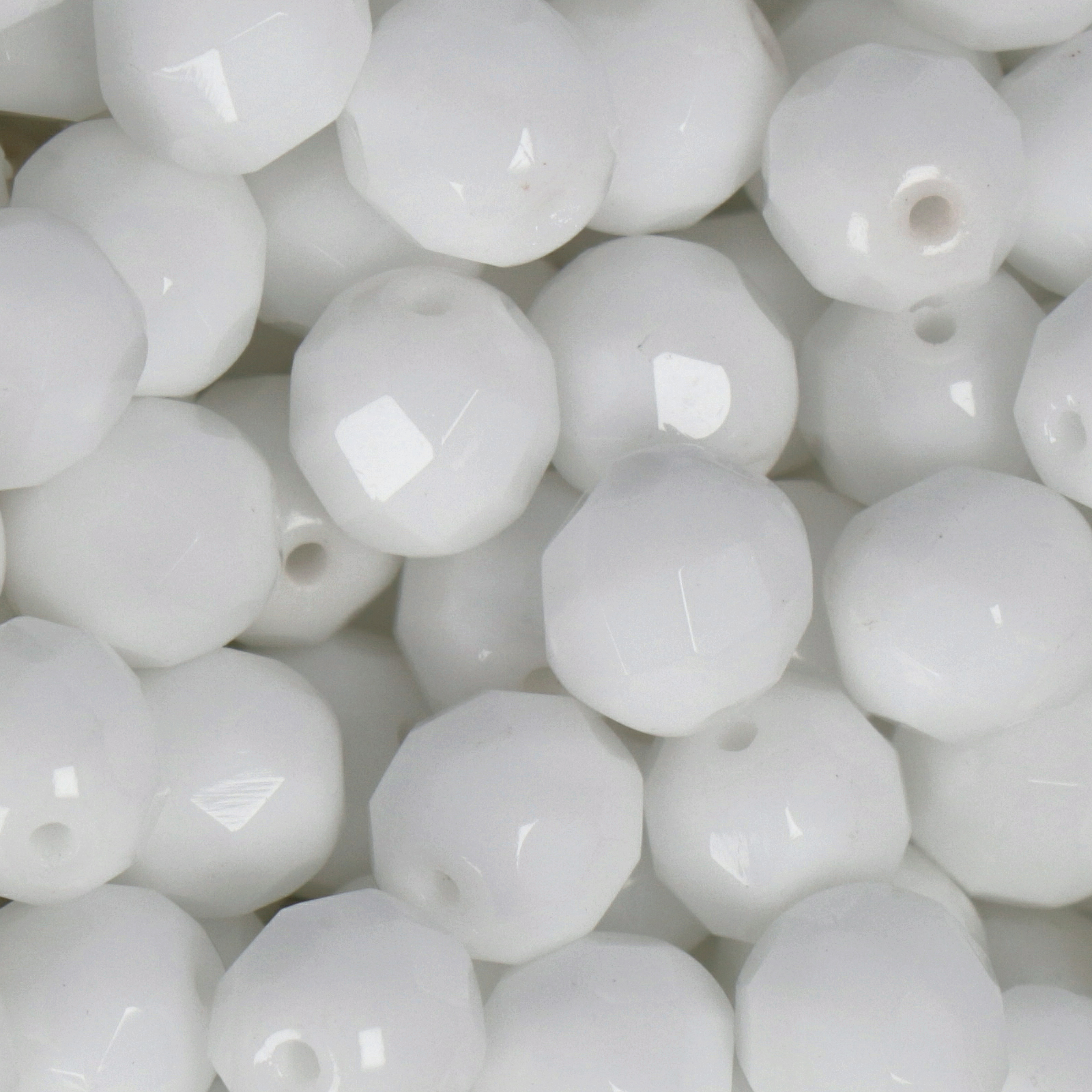 czech fire-polished round beads opaque white 8mm | 25pc
