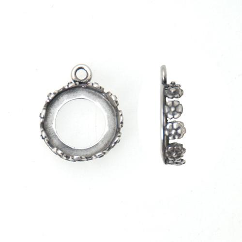 antique silver plated decorated sew-on setting for round 12mm | 1pc