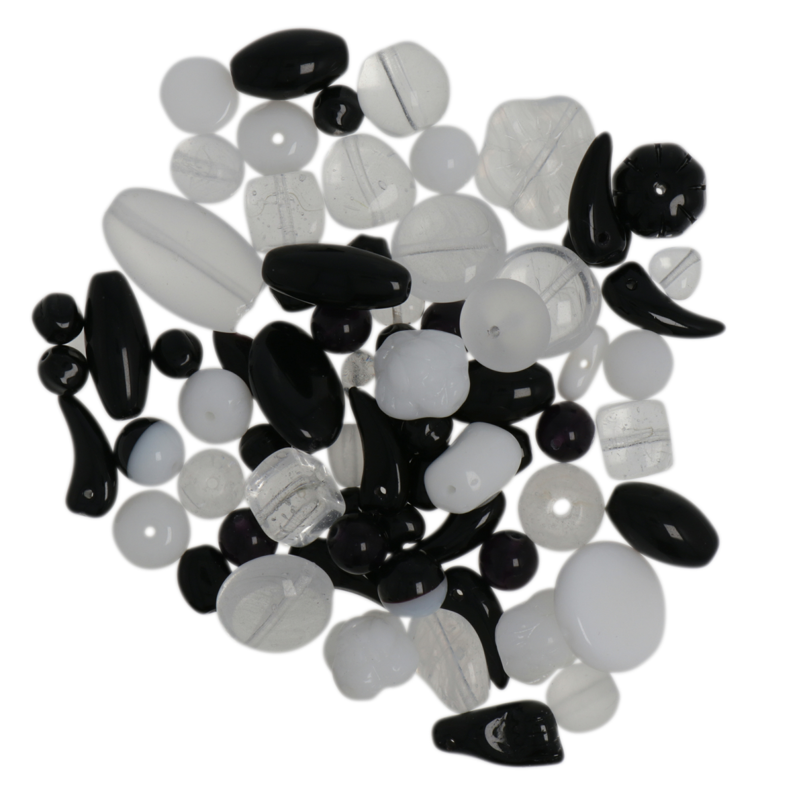 czech glass beads - black + white mix | 50gr