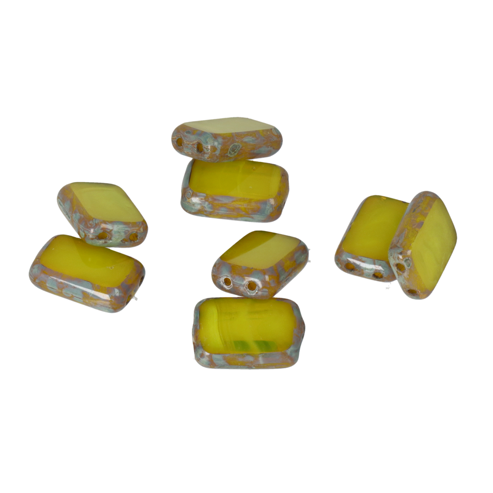 böhmische glas perlen - olivine table cut 2-loch rectangle 12x8mm | 8st