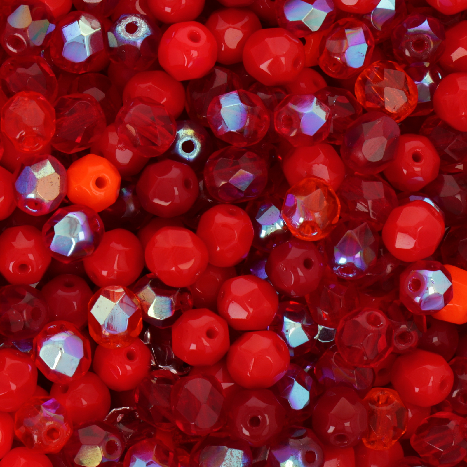 czech fire-polished round beads - fire red mix 6mm | 25pc