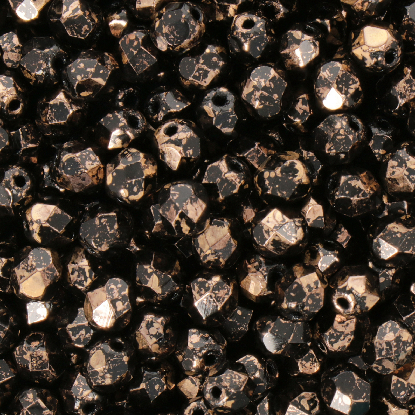 czech fire-polished round beads - jet gold splash 6mm | 25pc