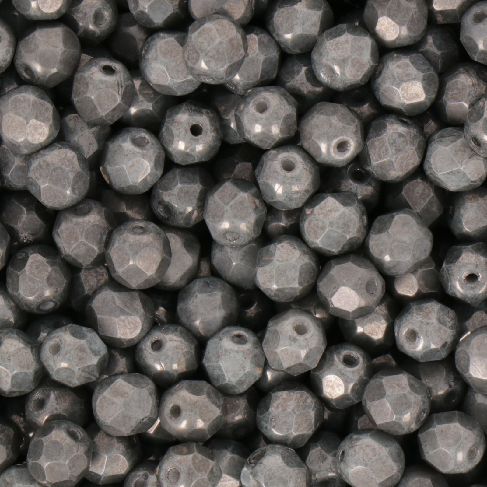 czech fire-polished round beads - opaque luster ceramic grey 6mm | 25pc