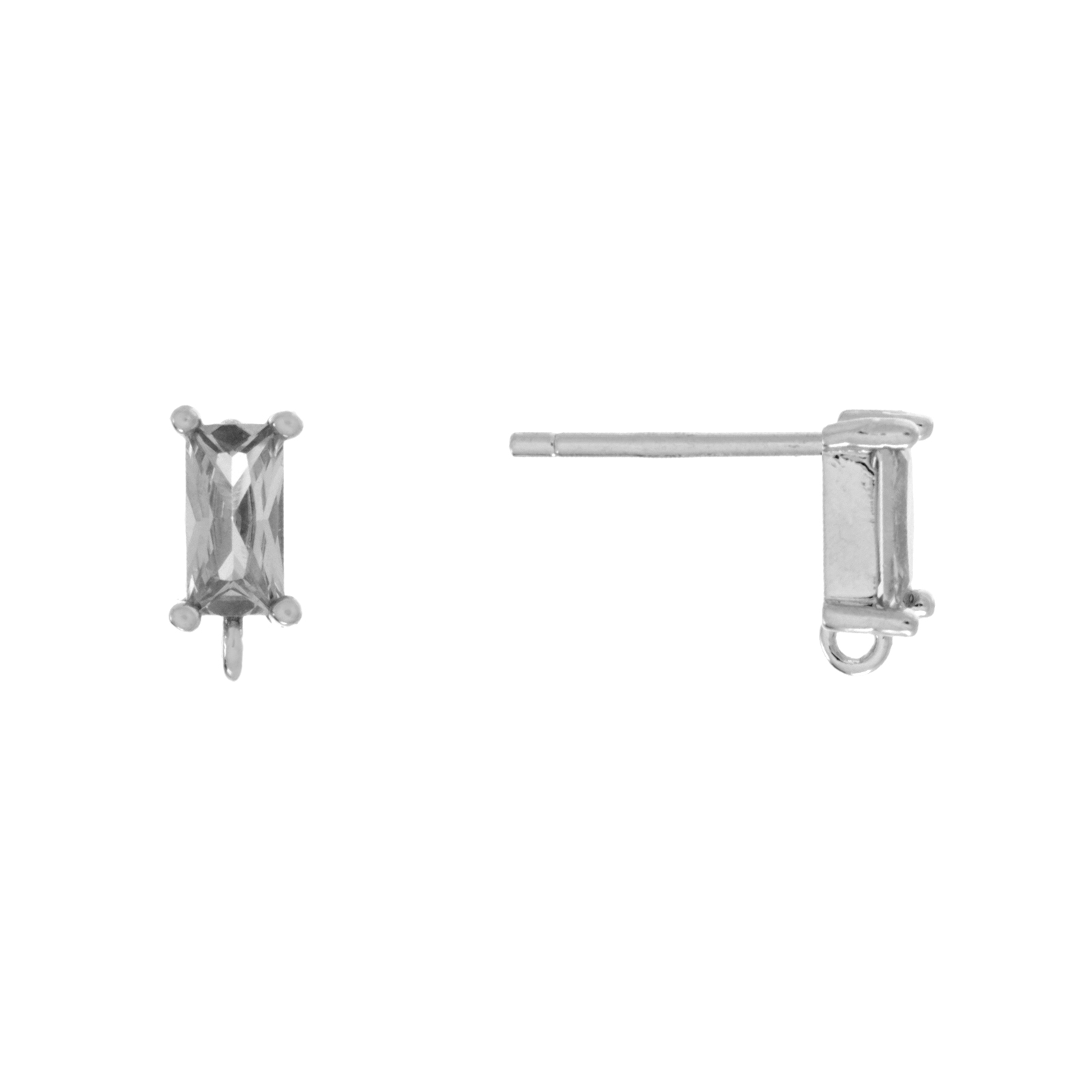 rhodium silver plated with crystal cz post earring 8x4mm | 2pc