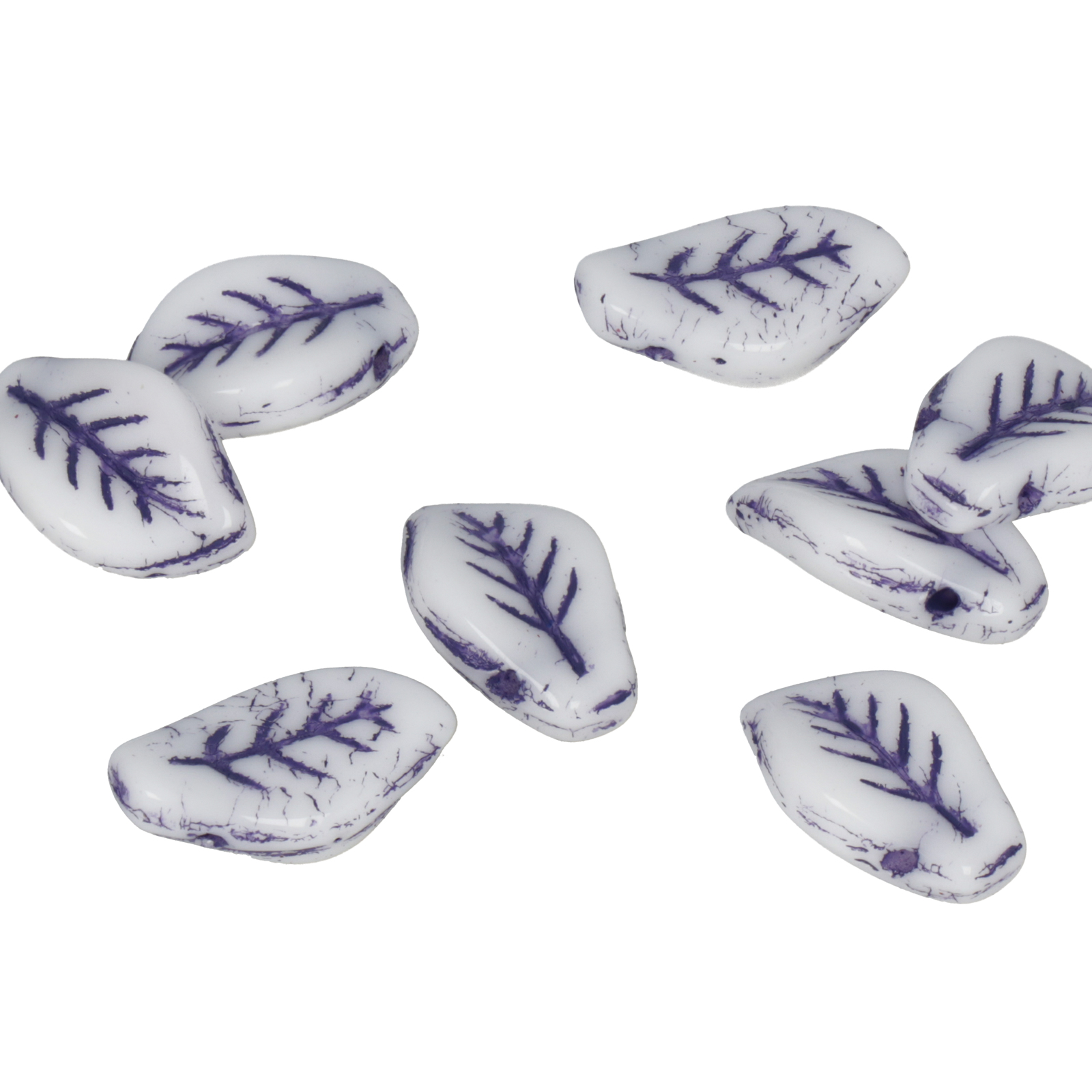 czech glass leaves opaque white/purple 14x9mm | 10pc