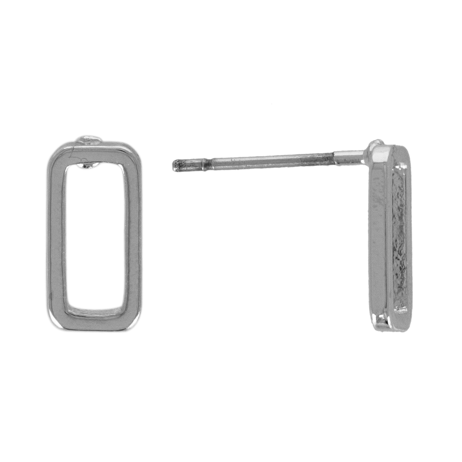 rhodium silver plated rectangle post earring 10x5mm | 4pc