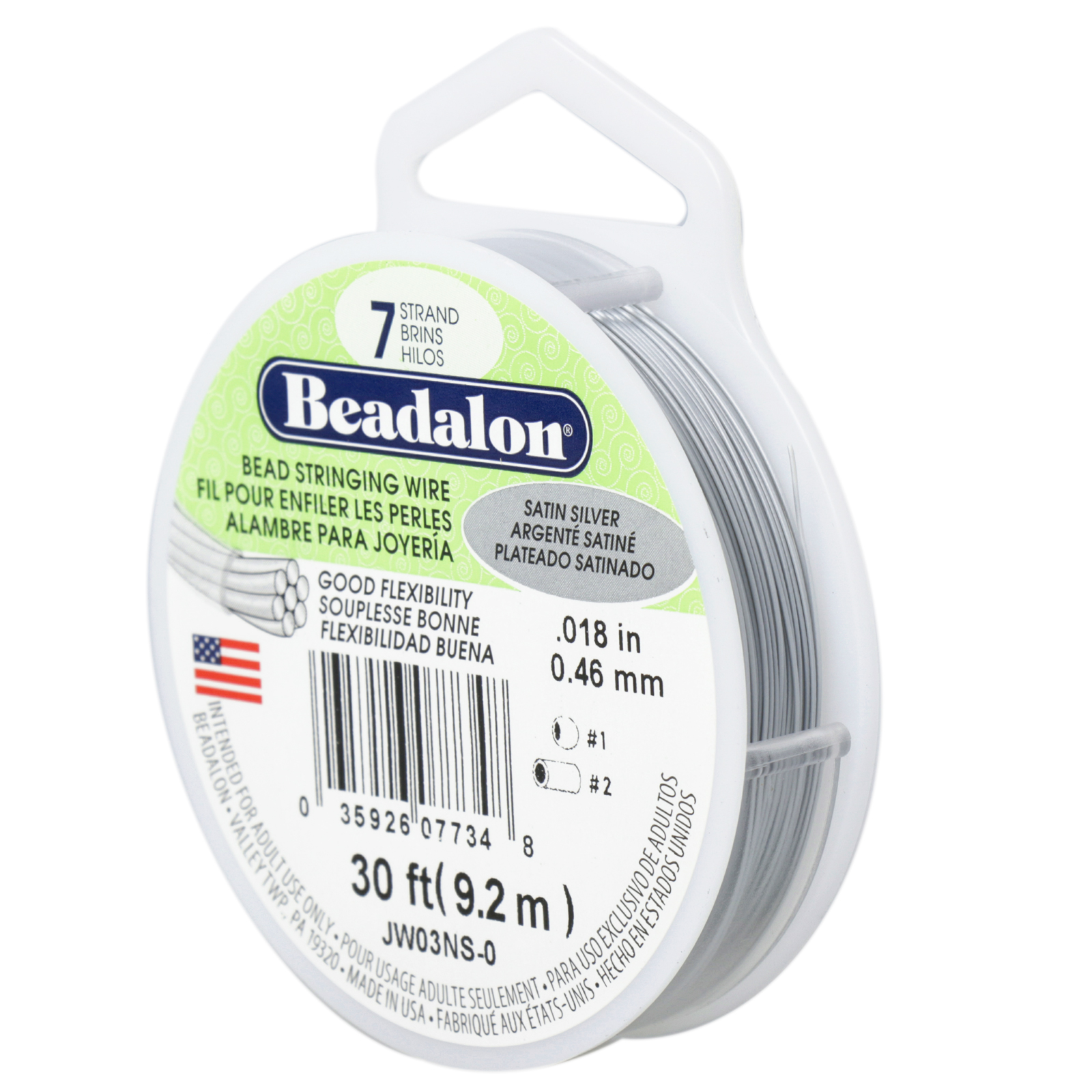 satin silver beadalon 7 strand beading wire - diameter 0,46mm - 9,2mt spool | 1pc