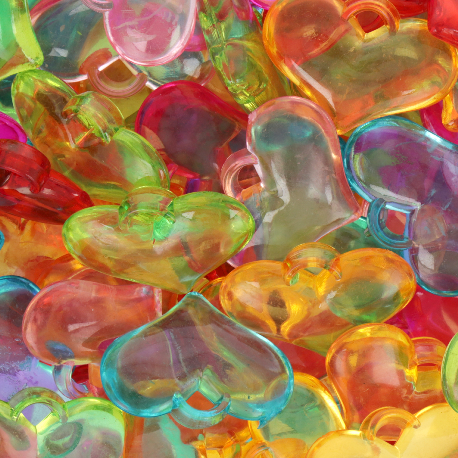 candy acryl beads - transparent multicolor heart 20x15mm - 32pc aprox. | 25gr