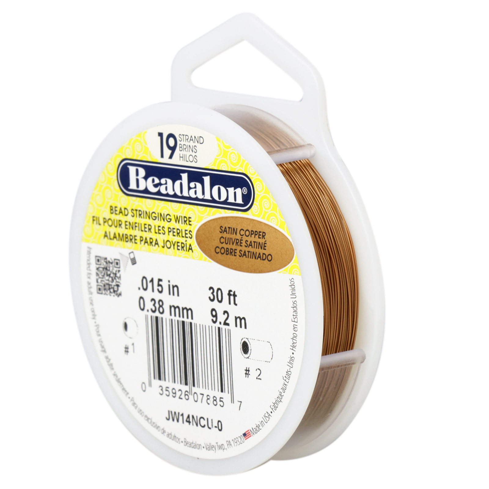 satin copper beadalon 19 strand beading wire - diameter 0,38mm - 9,2mt spool | 1pc
