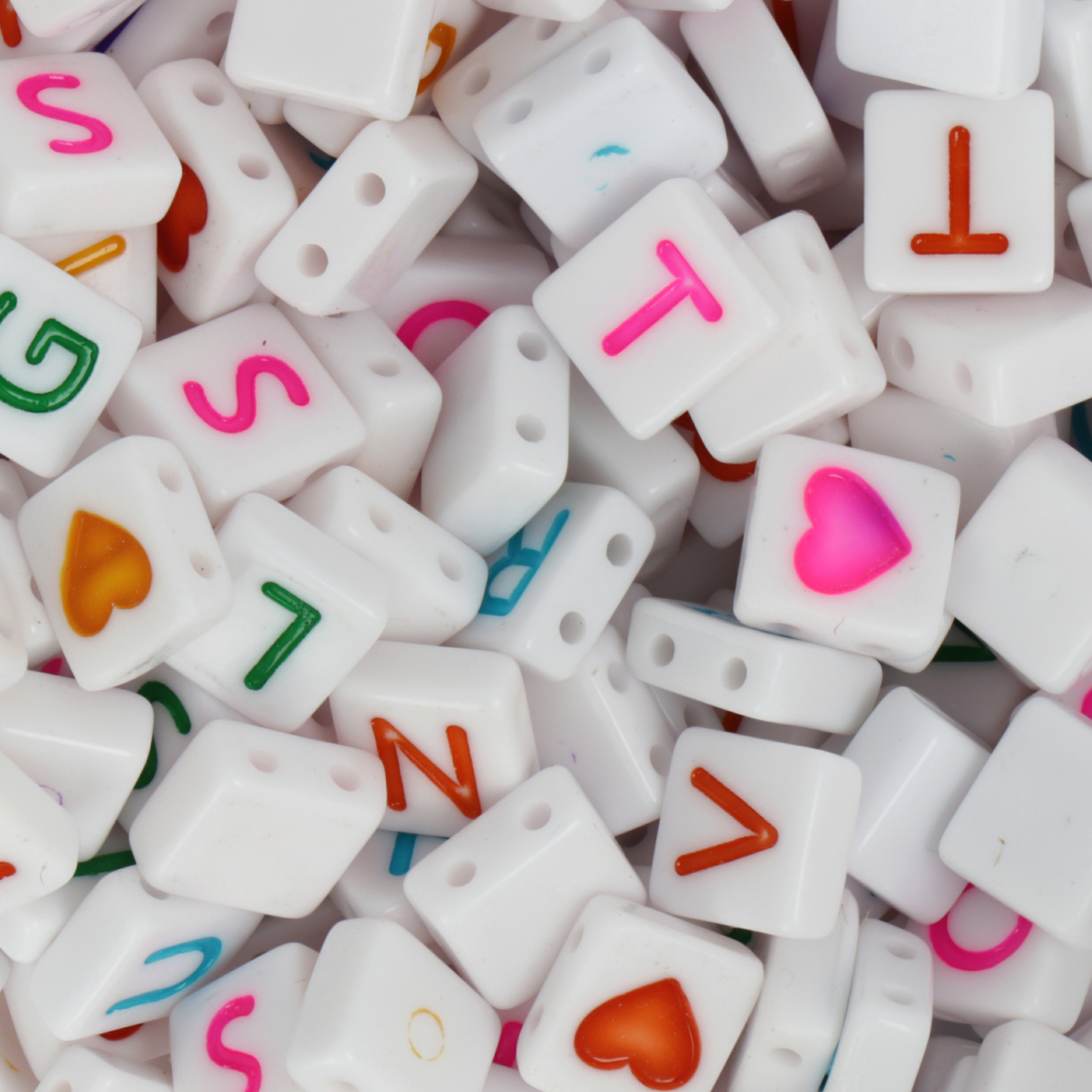 acrylic beads multicolor letter white 2-hole square 8mm | 100pc