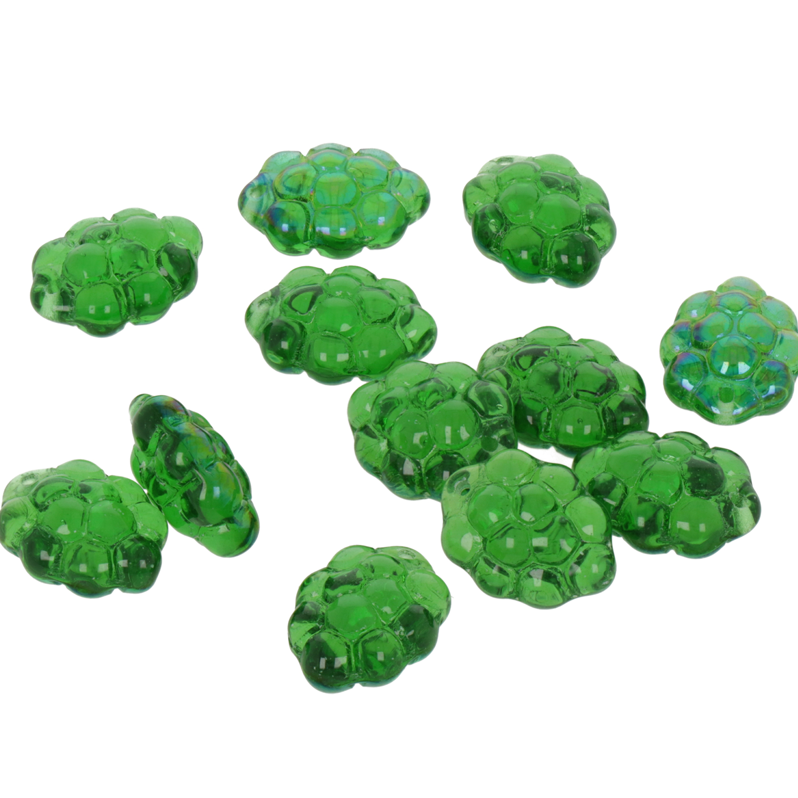 glass beads raspberry green 14x10mm | 15pc