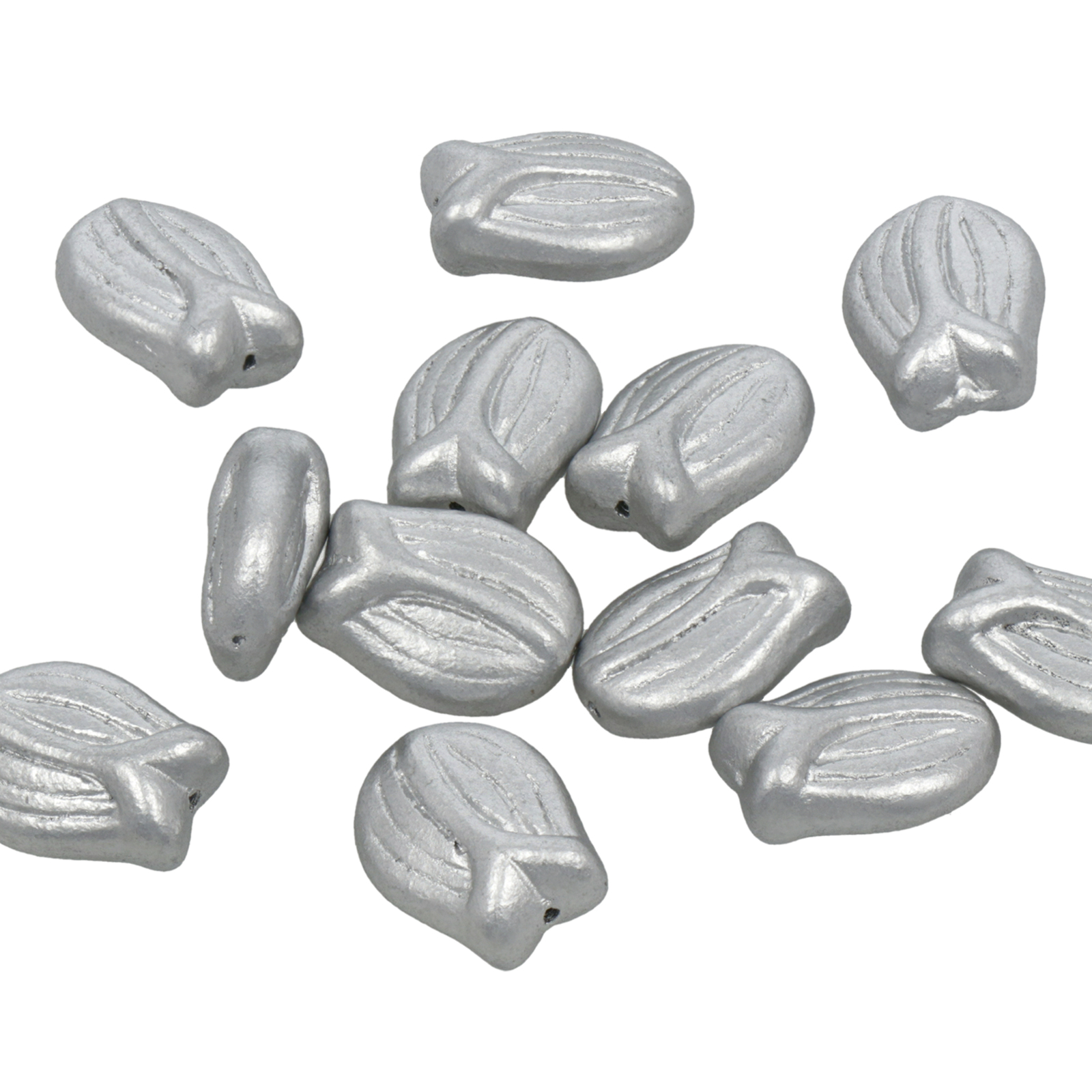 pressed czech glass beads - tulip crystal aluminium 16x11mm | 6pc