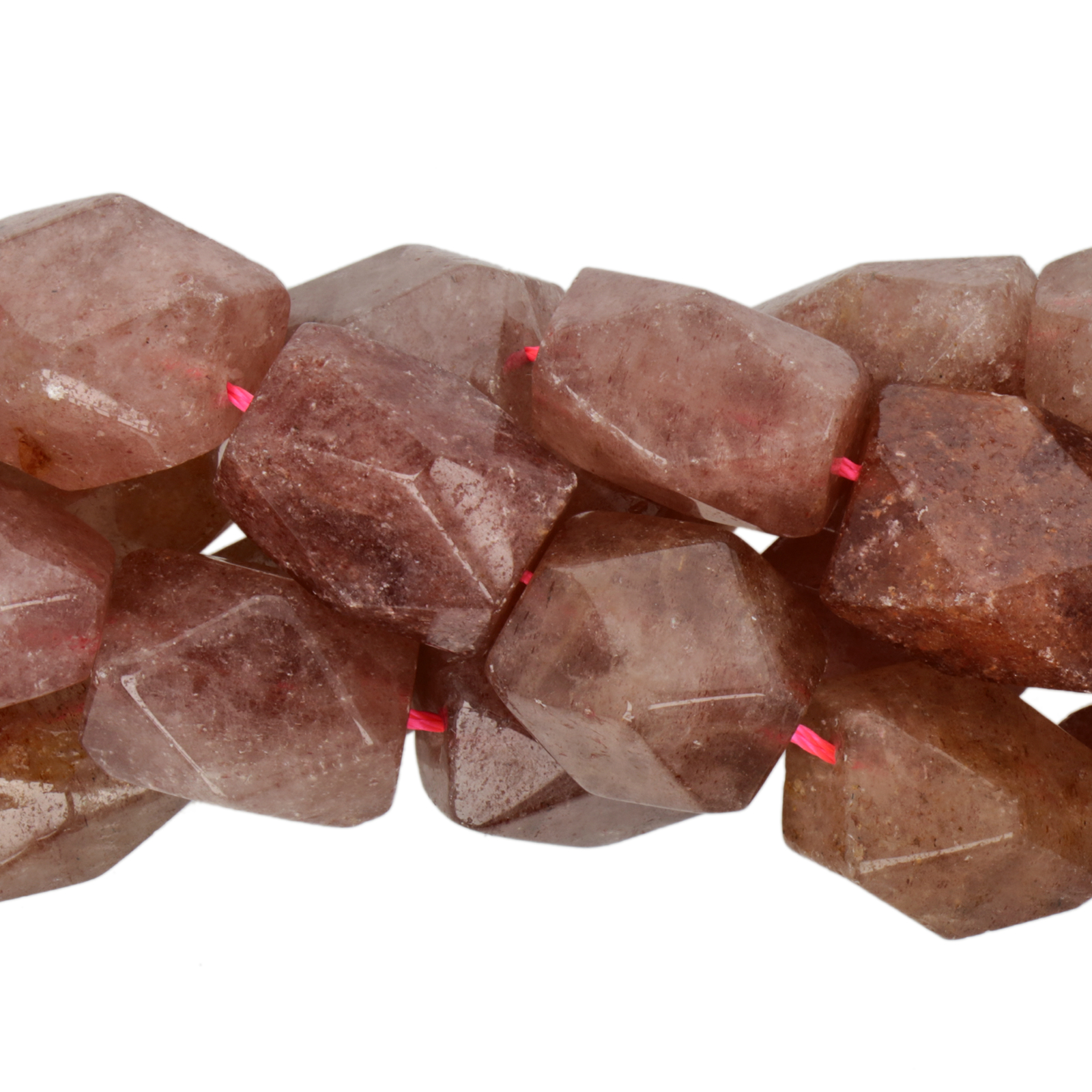 strawberry quartz faceted nugget 18x14mm | 16-inch strand