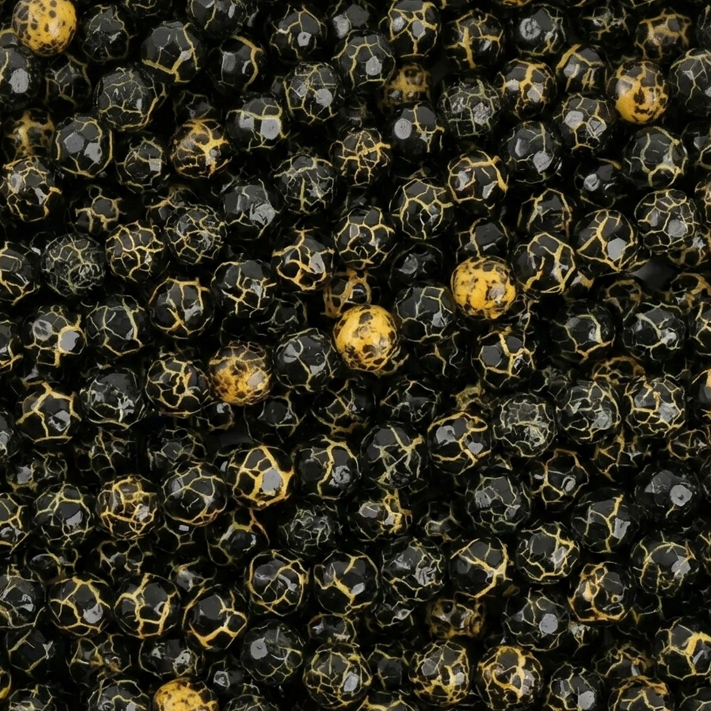 czech fire-polished round beads - iconic jet/yellow 4mm | 50pc
