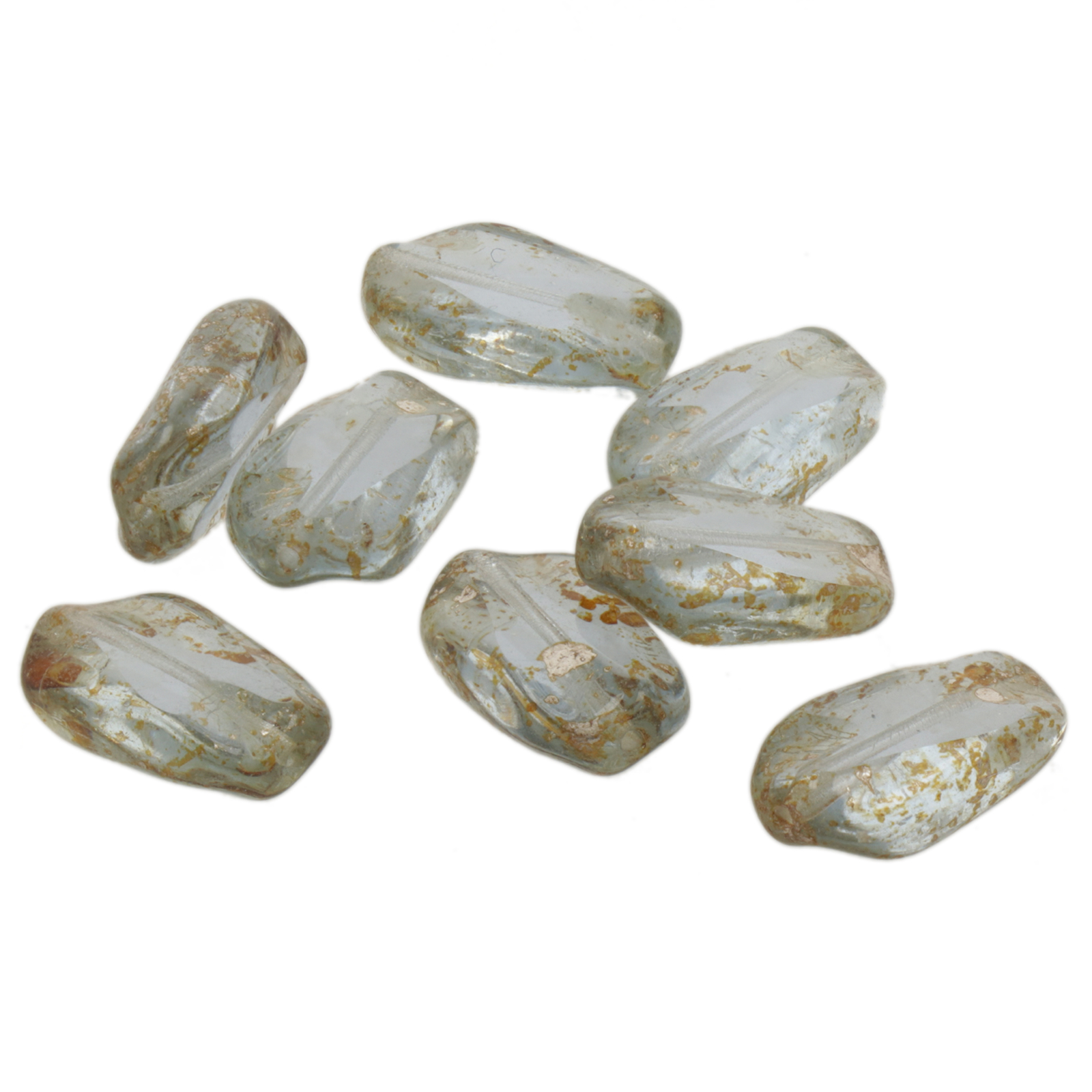 pressed czech glass beads - transparent chip oval 16x8mm | 6pc