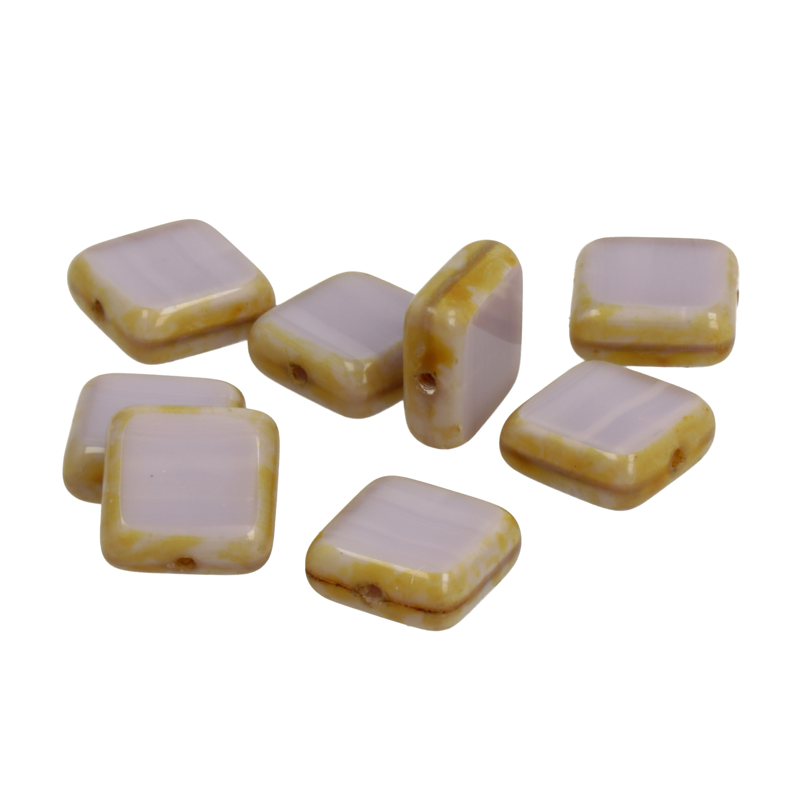 pressed czech glass beads - violet table cut square 10mm | 8pc