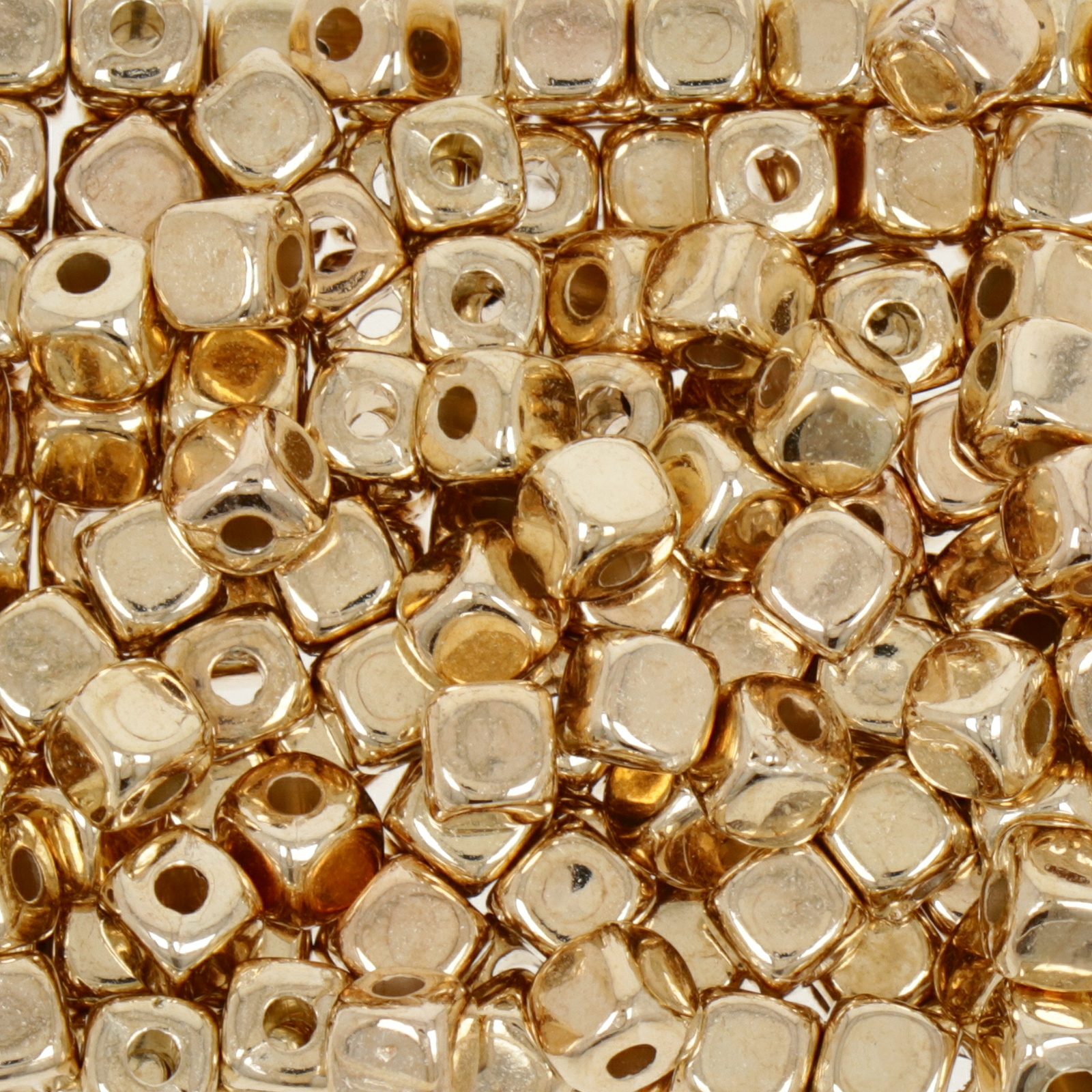 gold metal look synthetic bead smooth cube 4mm | 20gr