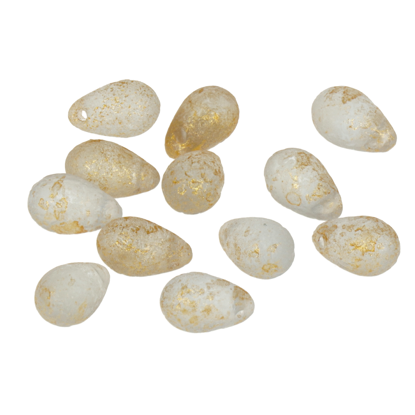 pressed czech glass beads - frosted crystal etched gold side drilled briolette 9x6mm | 25pc