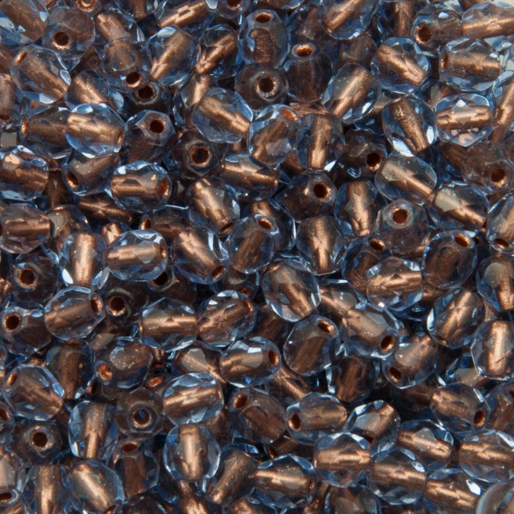 böhmische glasschliffperlen copper lined light sapphire 4mm | 50st