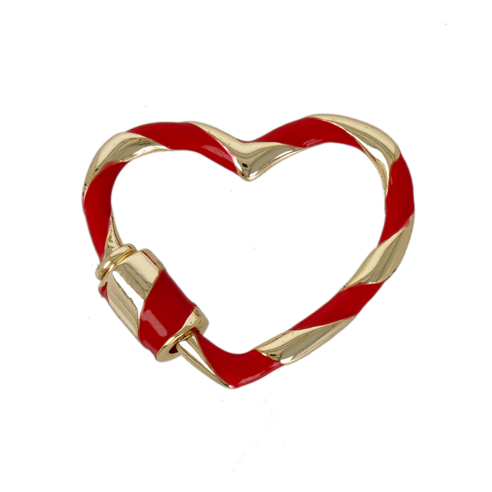 gold plated screw clasps enameled red heart 25x20mm | 1pc