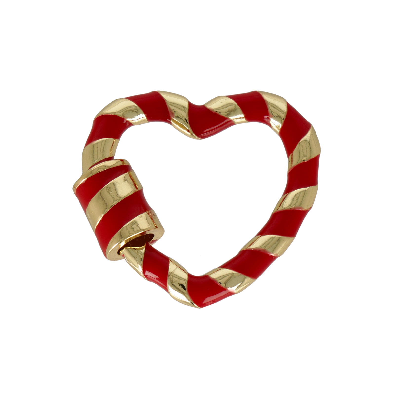 gold plated screw clasps enameled red heart 24mm | 1pc
