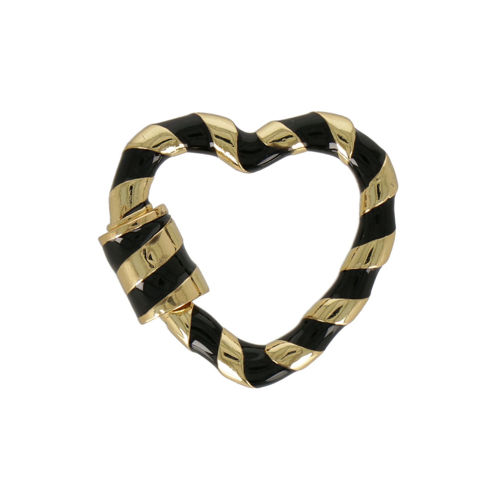 gold plated screw clasps enameled black heart 24mm | 1pc