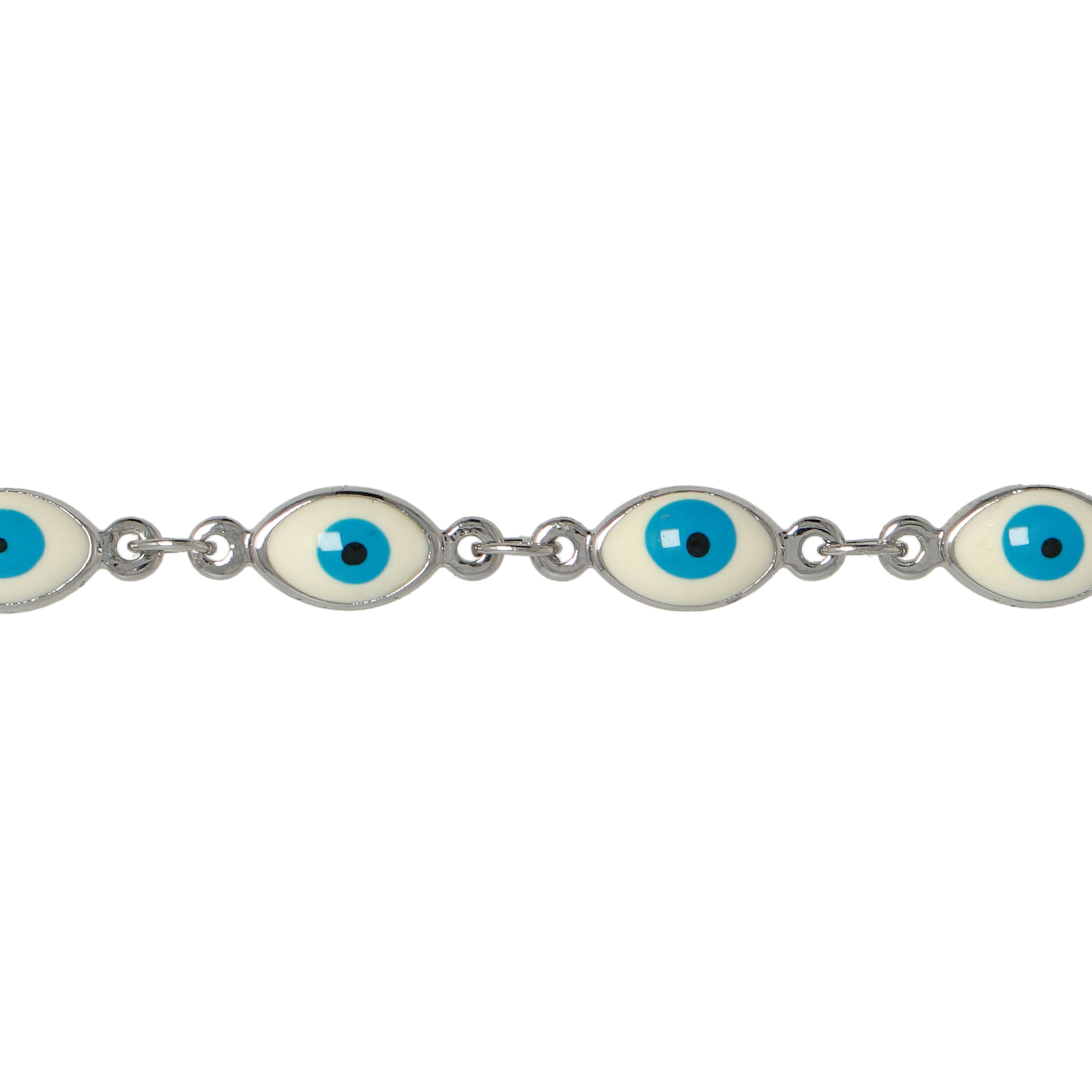 evil eye enameled rhodium silver chain link 10x5mm | 50cm