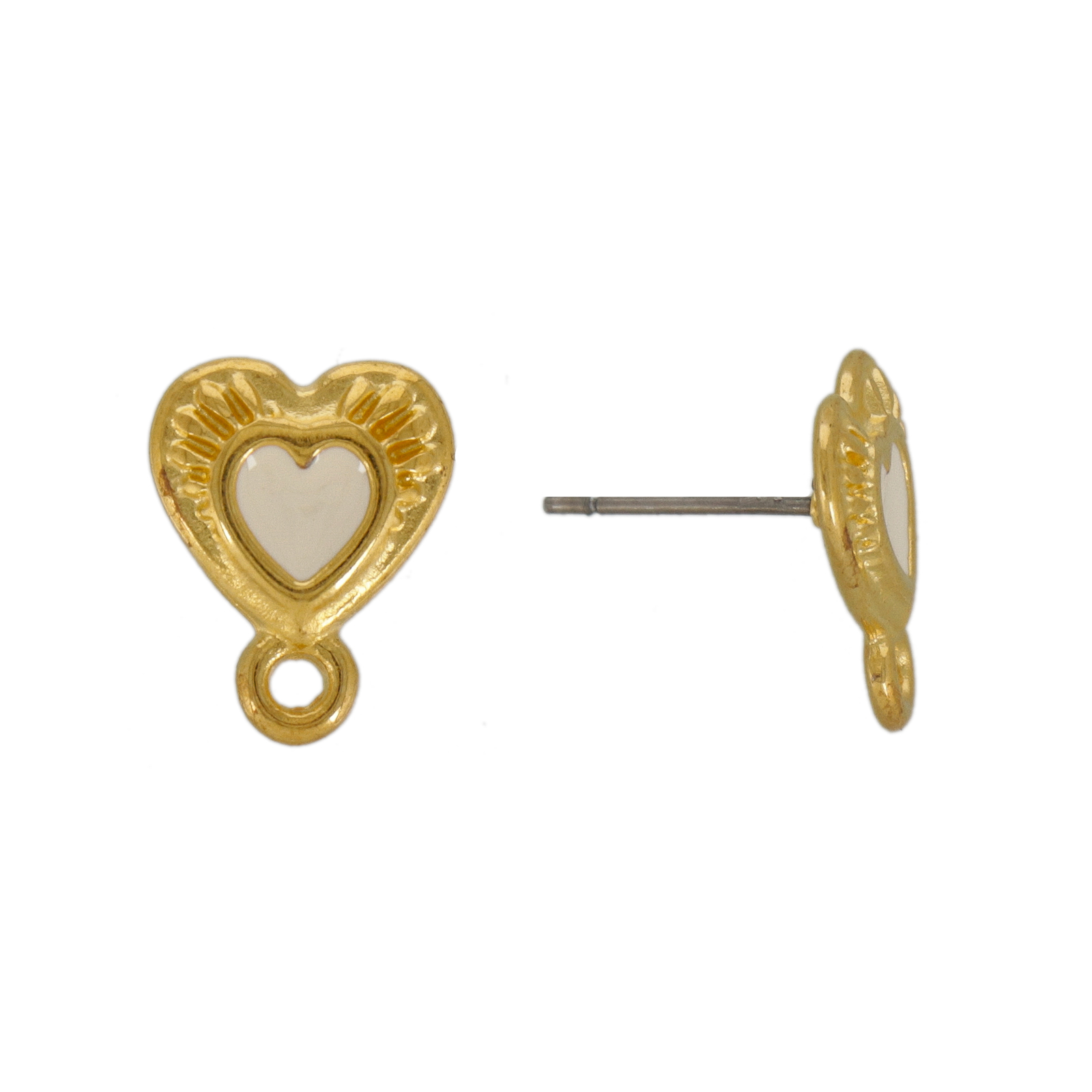 ohrstecker emailliert elfbein herz vergoldet 11mm | 2st
