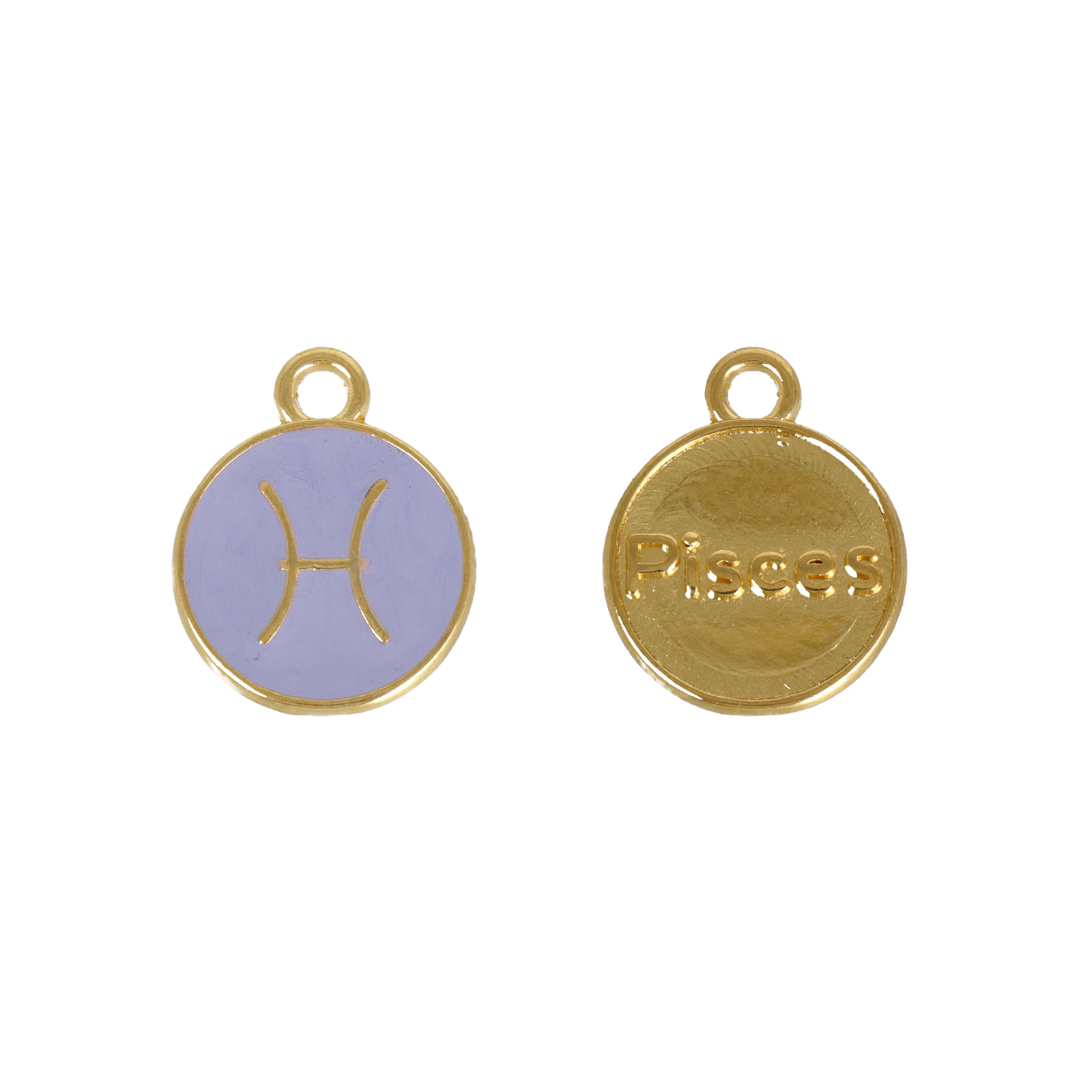 gold plated zodiac charm pisces violet enameled coin 12mm | 1pc