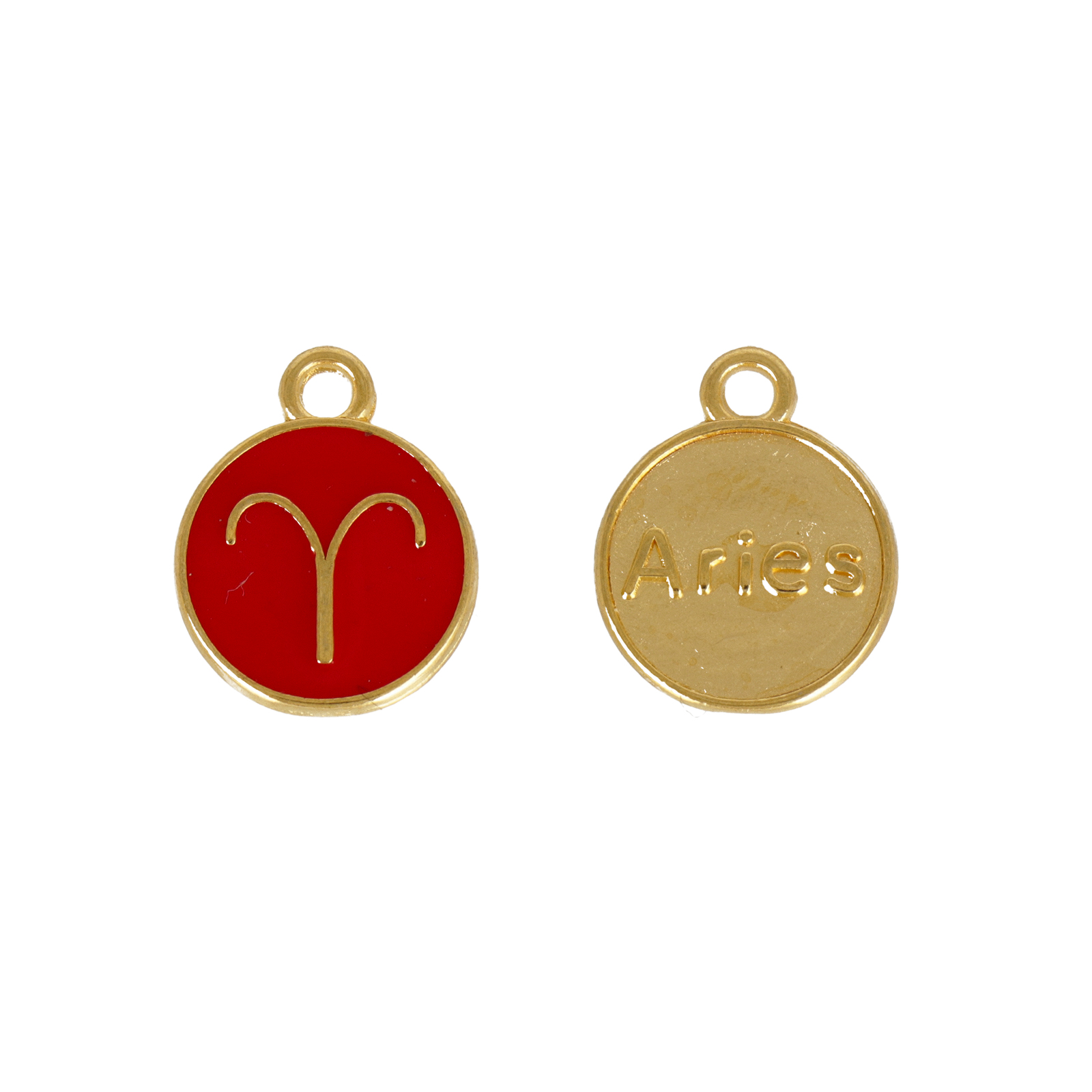 anhänger tierkreis aries vergoldet scheibe emailliert rot 12mm | 1st