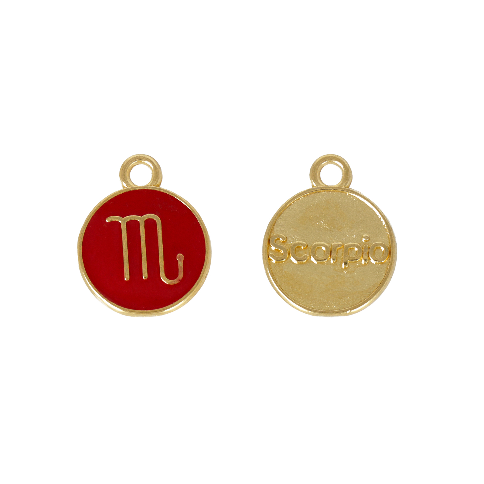 gold plated zodiac charm scorpio rot enameled coin 12mm | 1pc