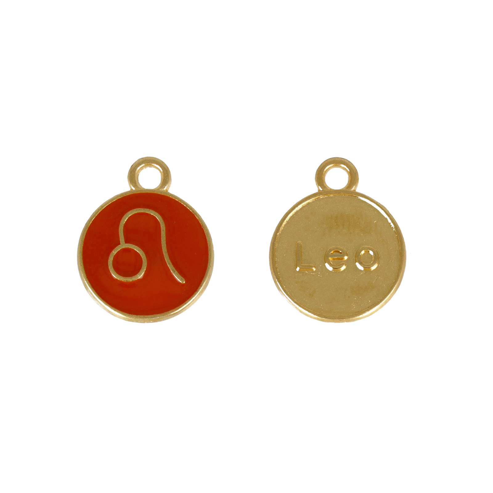 gold plated zodiac charm leo rust enameled coin 12mm | 1pc