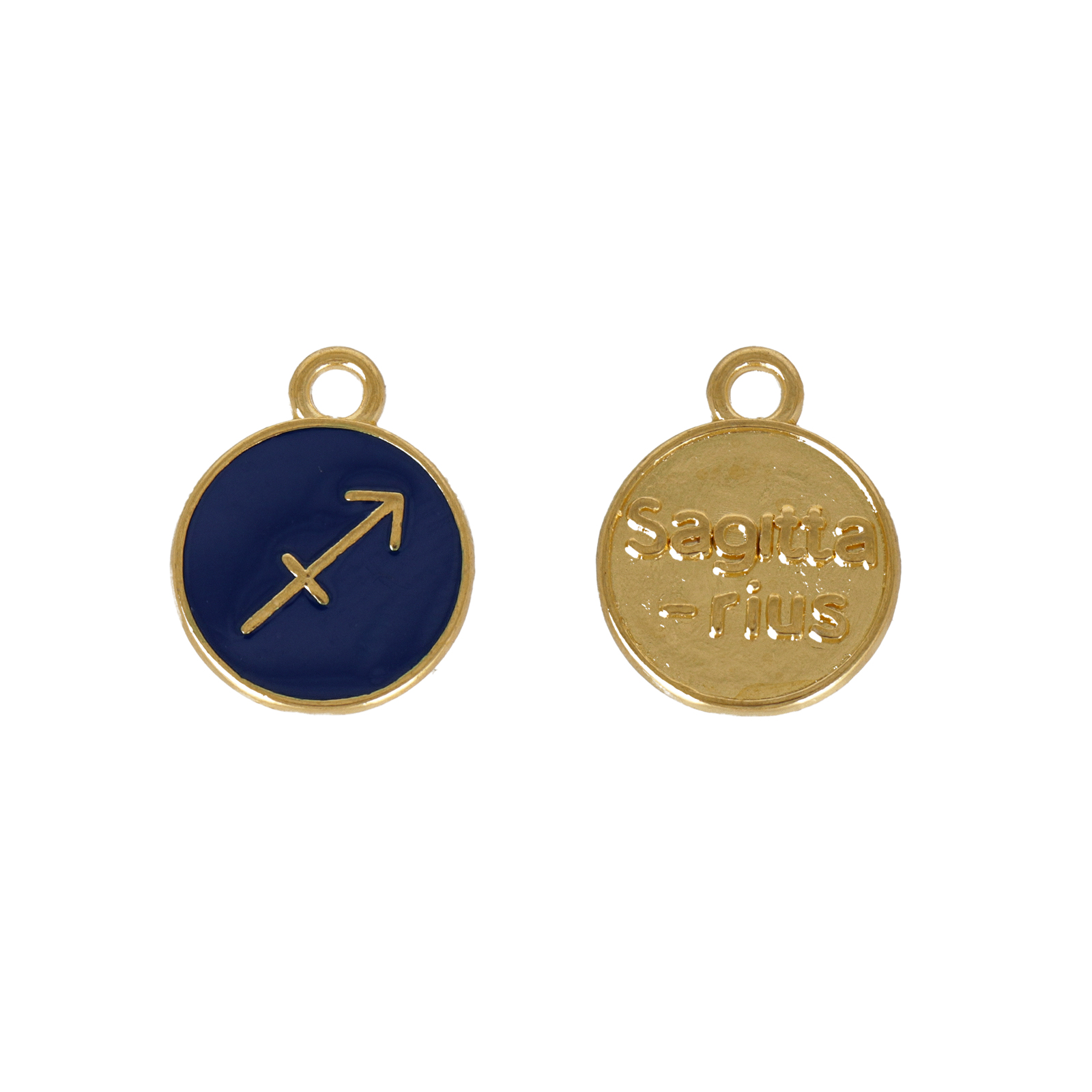 gold plated zodiac charm sagittarius navy blue enameled coin 12mm | 1pc