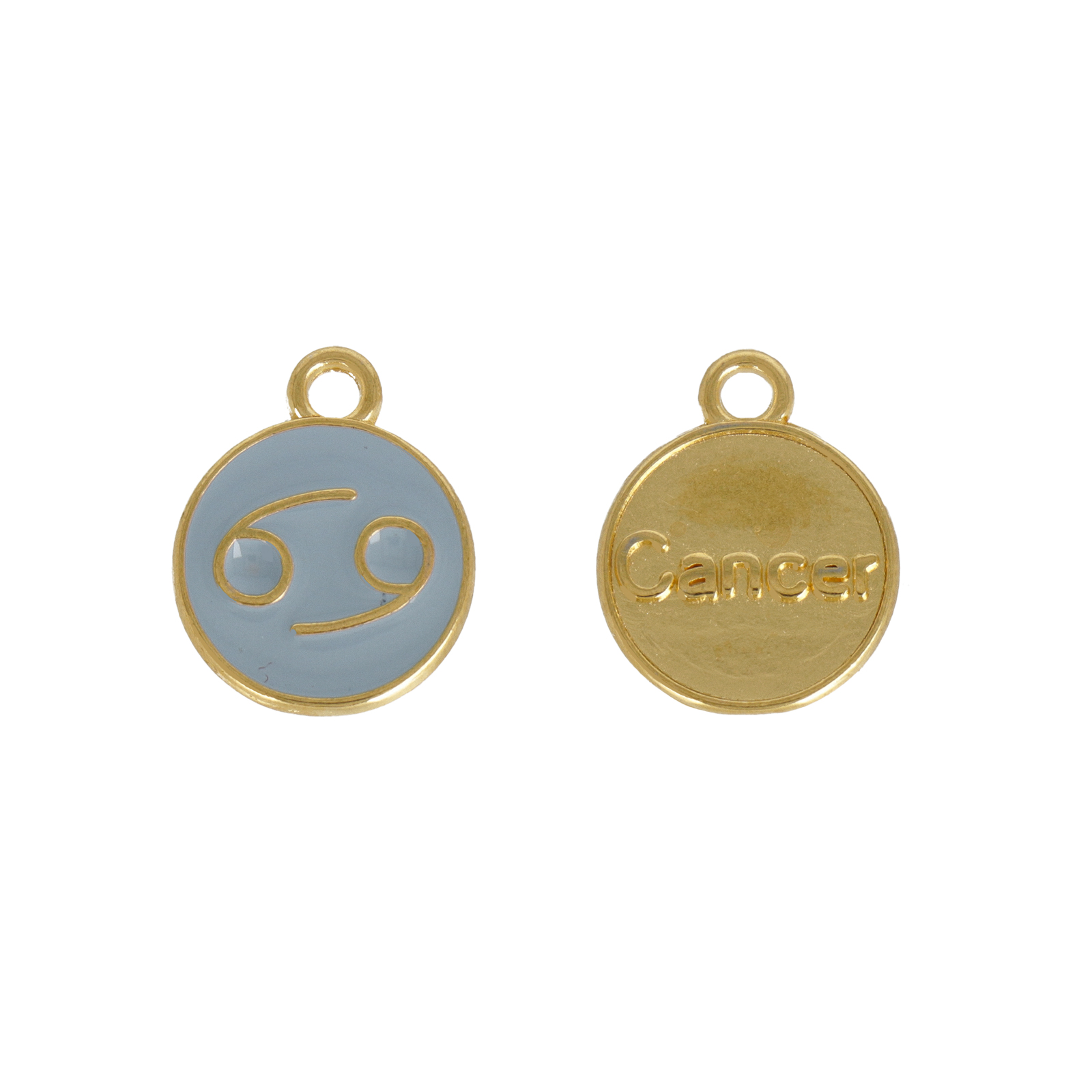 gold plated zodiac charm cancer light blue enameled coin 12mm | 1pc