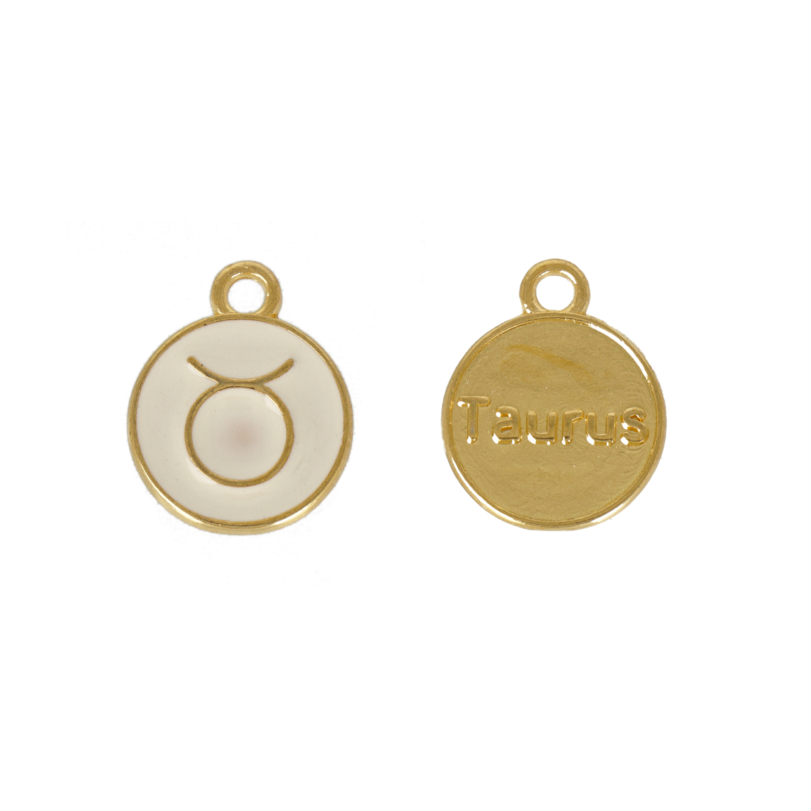 gold plated zodiac charm taurus white enameled coin 12mm | 1pc