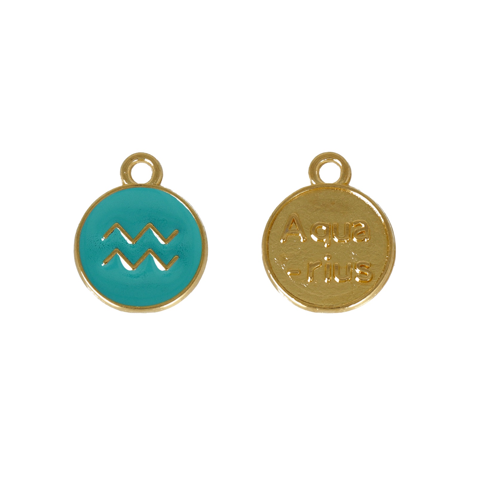 gold plated zodiac charm aquarius turquoise enameled coin 12mm | 1pc
