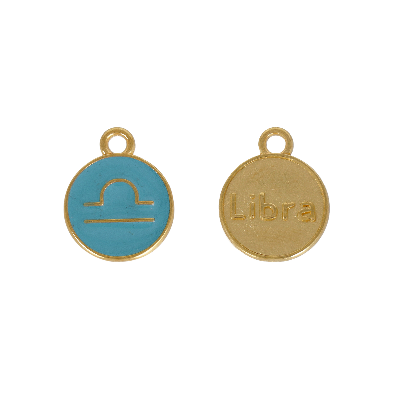 anhänger tierkreis libra vergoldet scheibe emailliert blau 12mm | 1st