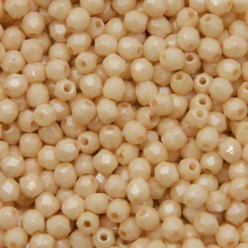 czech fire-polished round beads - opaque luster beige 3mm | 50pc