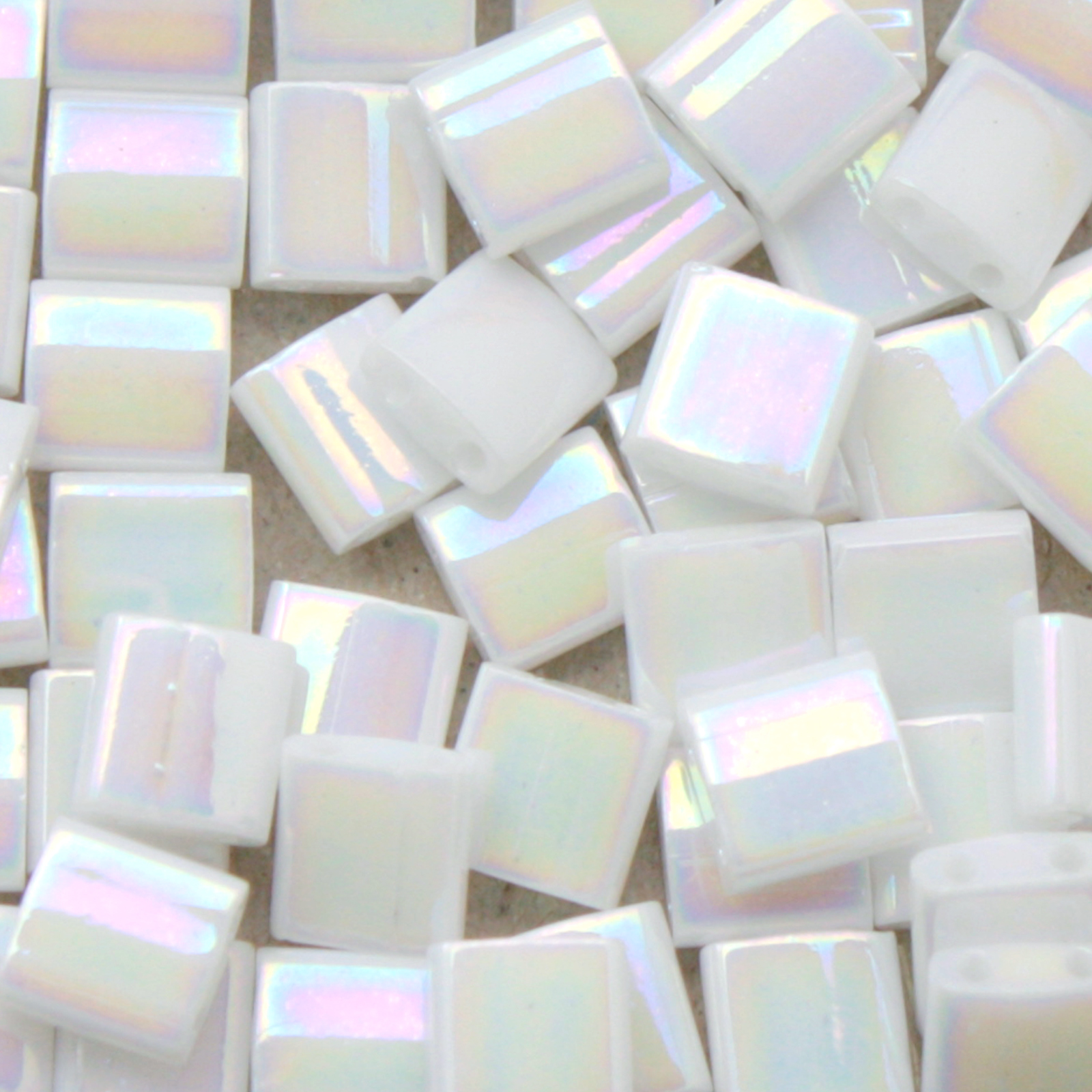 miyuki tila beads - opaque white pearl ab 5mm | 5gr