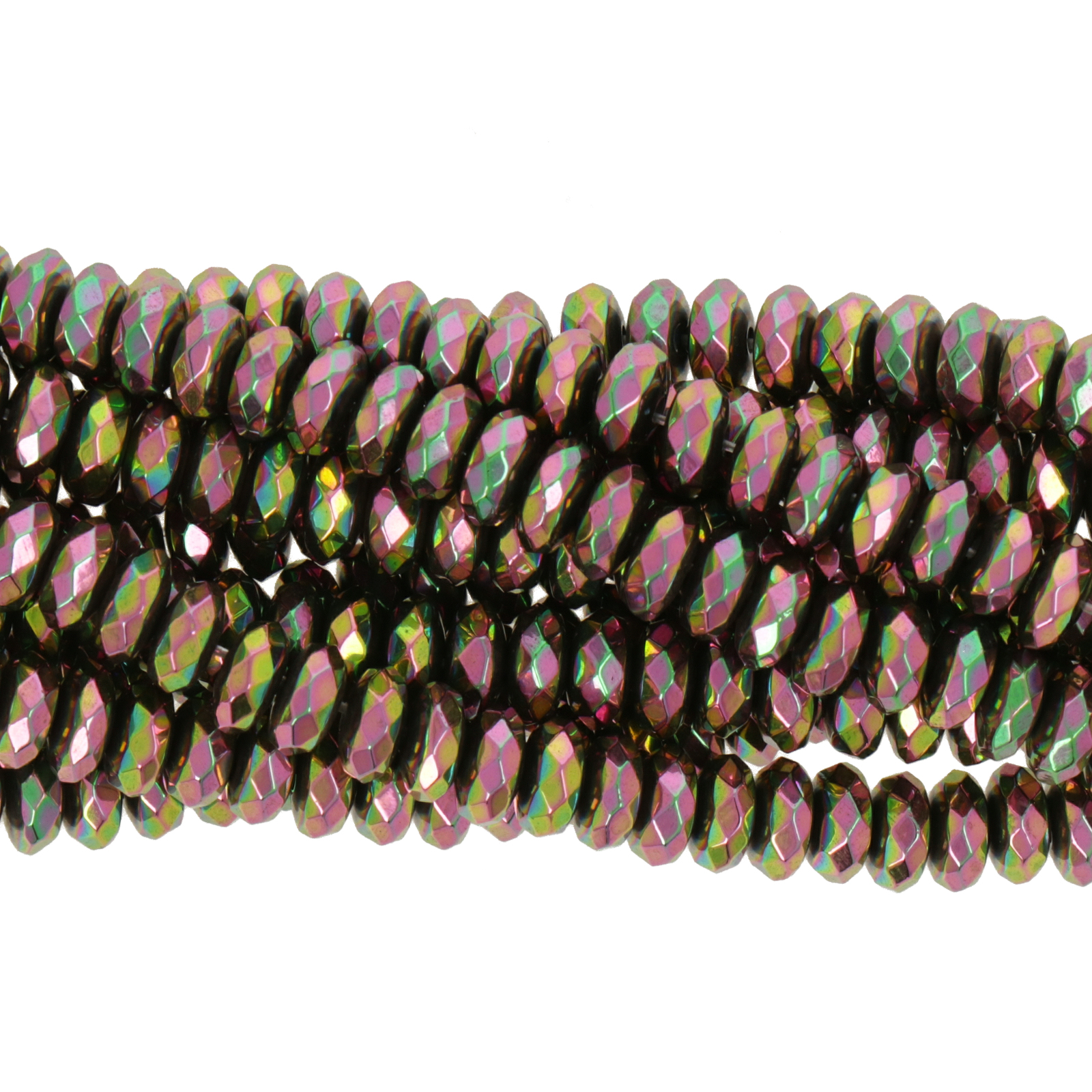 hematite plated rainbow iris faceted roundelle 6x3mm | 15/16-inch strand