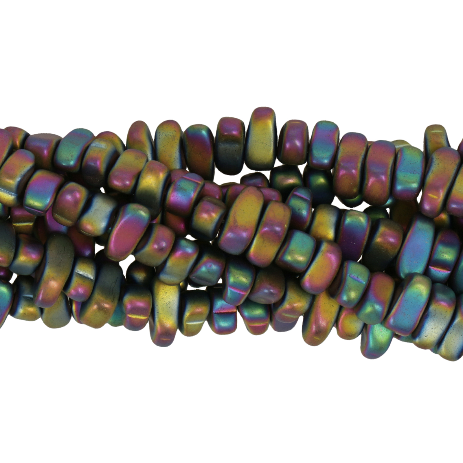 hematite plated matte rainbow iris nugget 6-8mm | 15/16-inch strand