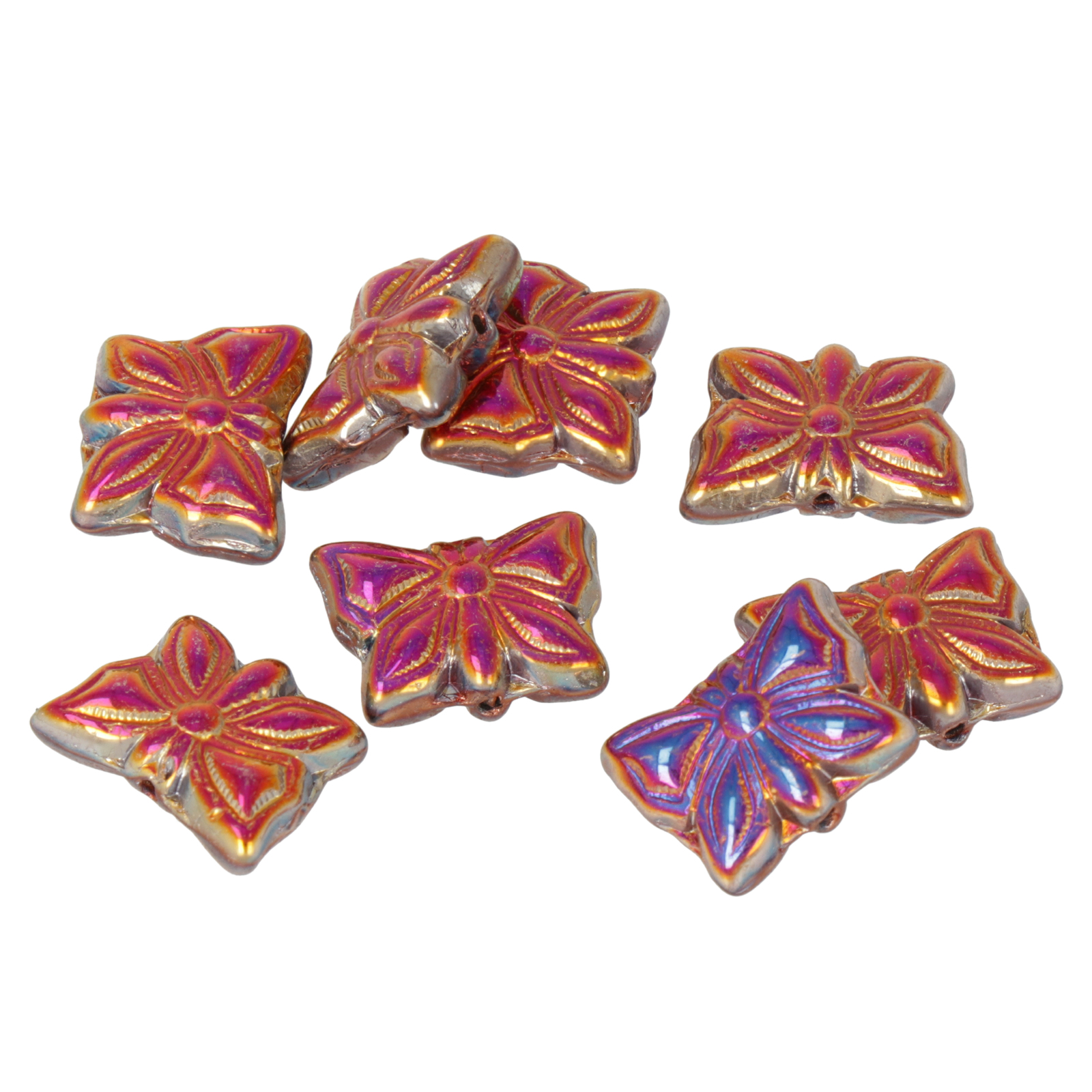 pressed czech glass beads - crystal vitrail butterfly 15x12mm | 8pc