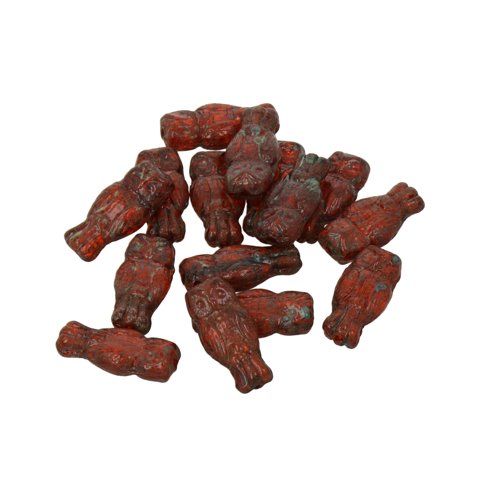 pressed czech glass beads - brown owl 15x7mm | 20pc