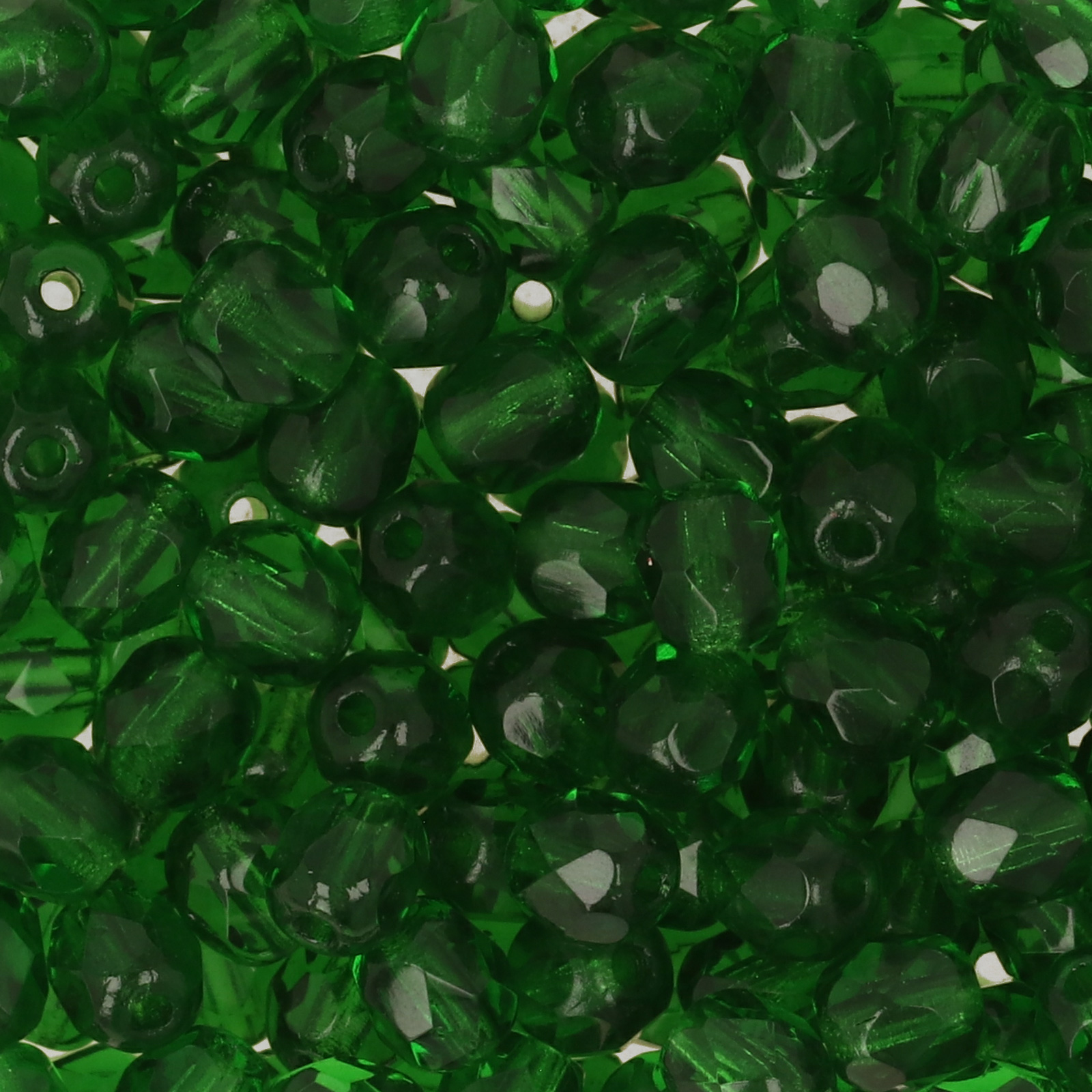 czech fire-polished round beads green emerald 4mm | 50pc