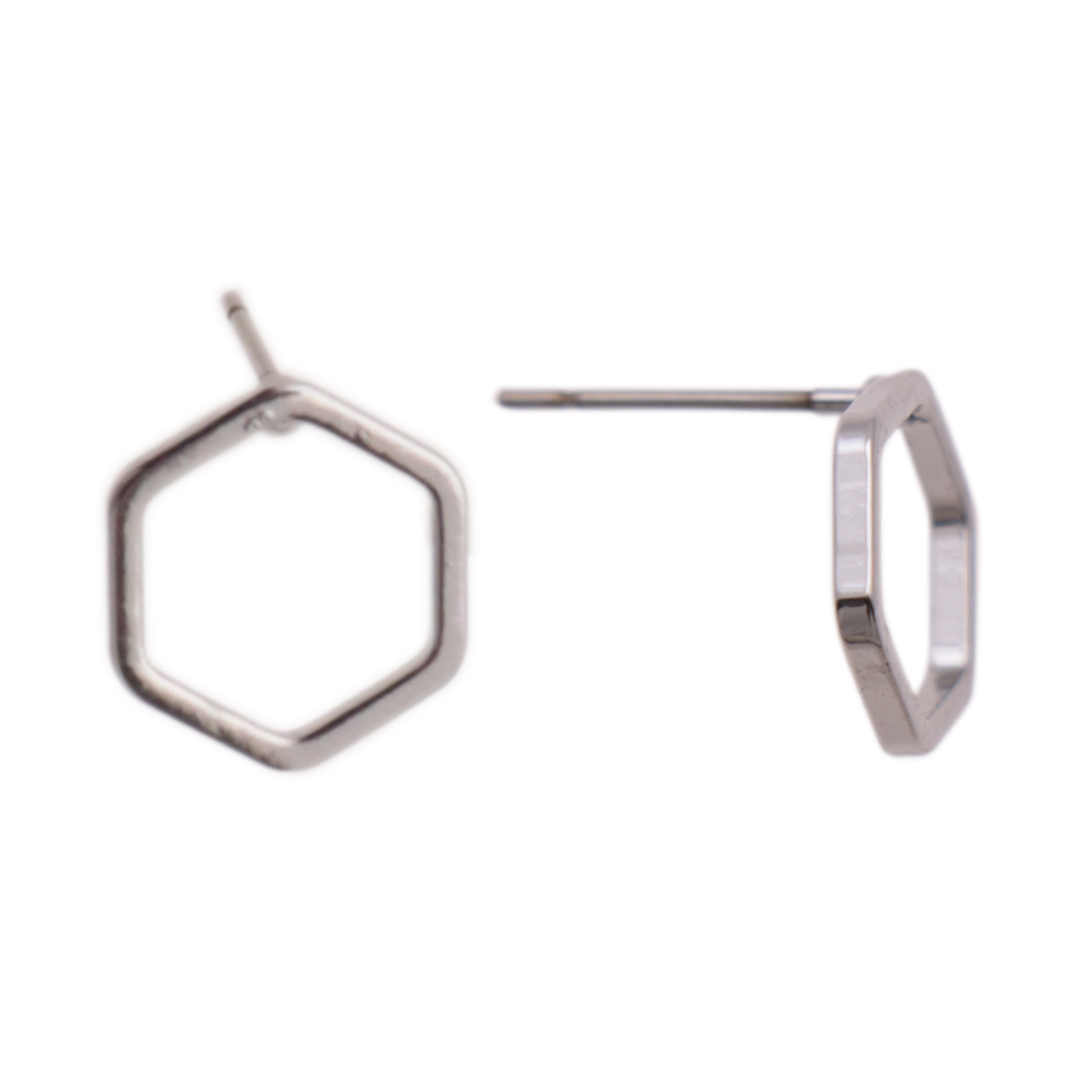 minimal jewelry post earrings rhodium silver plated exagon 11mm | 2pc