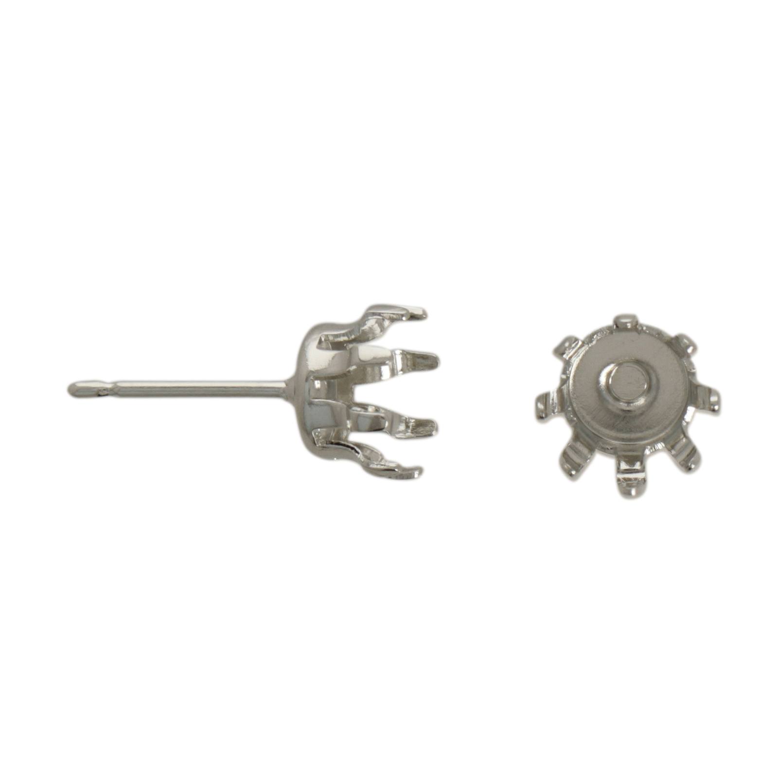 rhodium silver plated post earrings with chaton ss29 (6,32mm) setting 6mm | 24pc