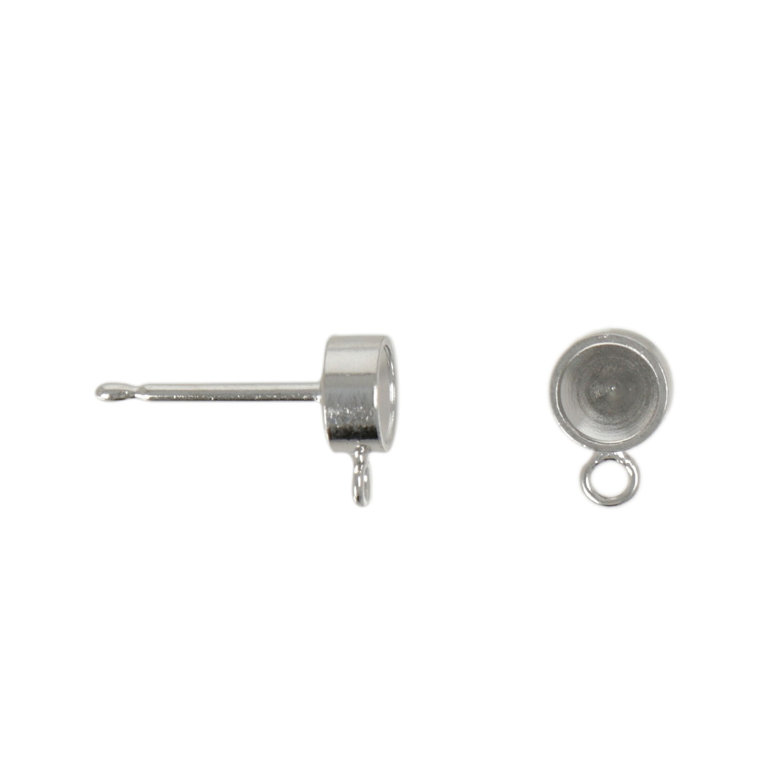 rhodium silver plated post earrings with chaton pp31 (3,80-4,00mm) setting 5mm | 8pc
