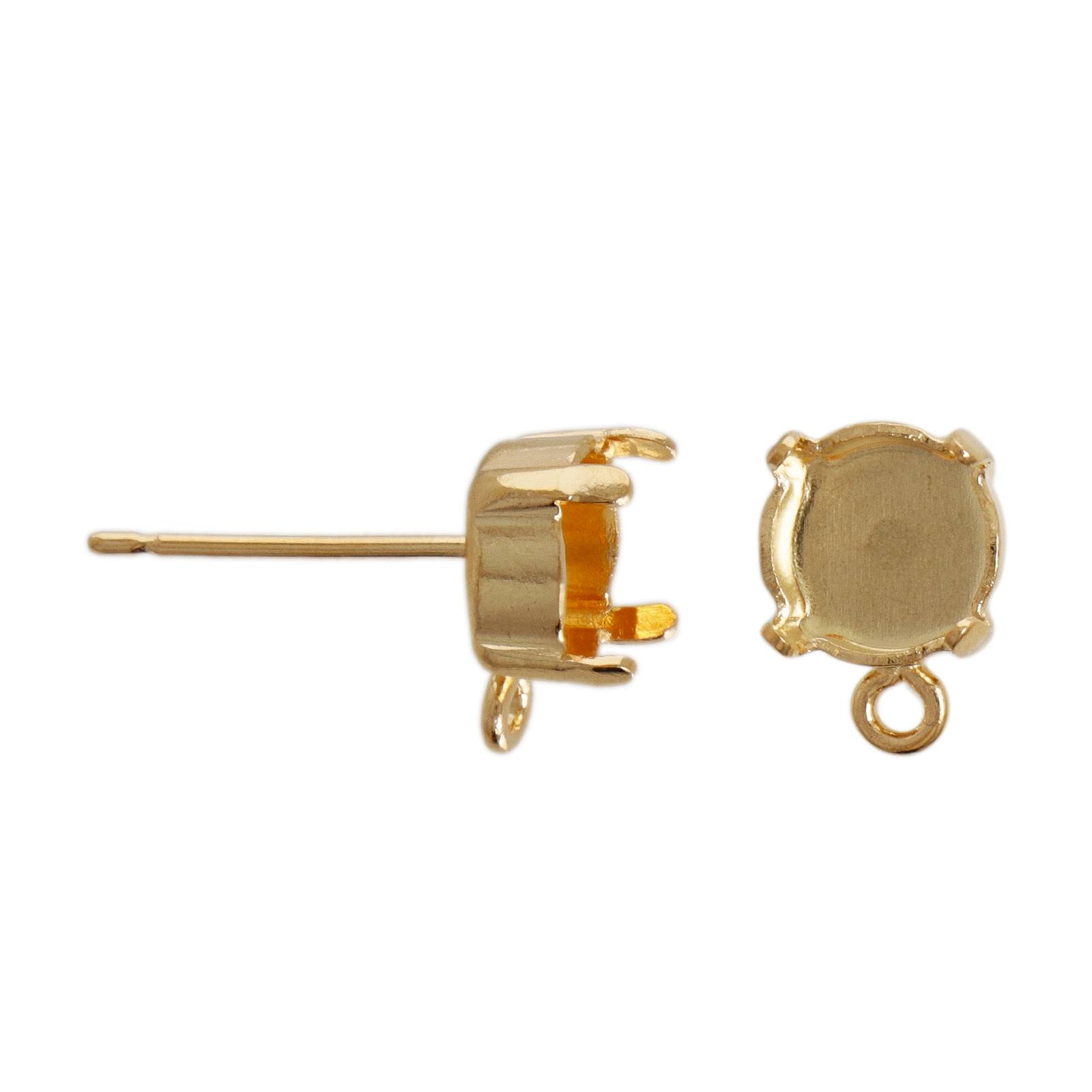 gold plated post earrings with chaton ss29 (6,32mm) setting 7mm | 6pc