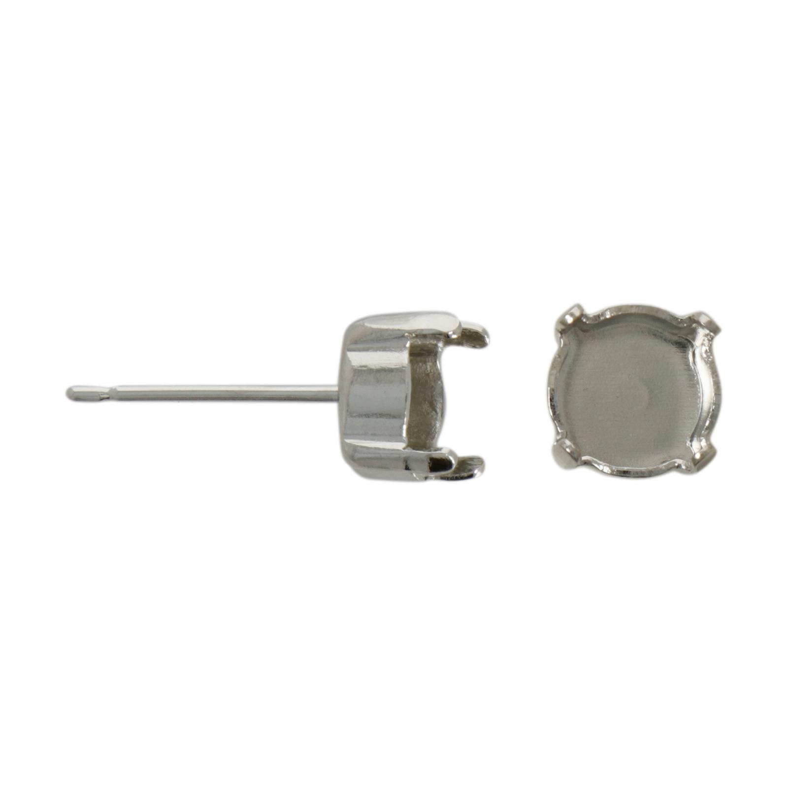 rhodium silver plated post earrings with chaton ss29 (6,32mm) setting 7mm | 12pc